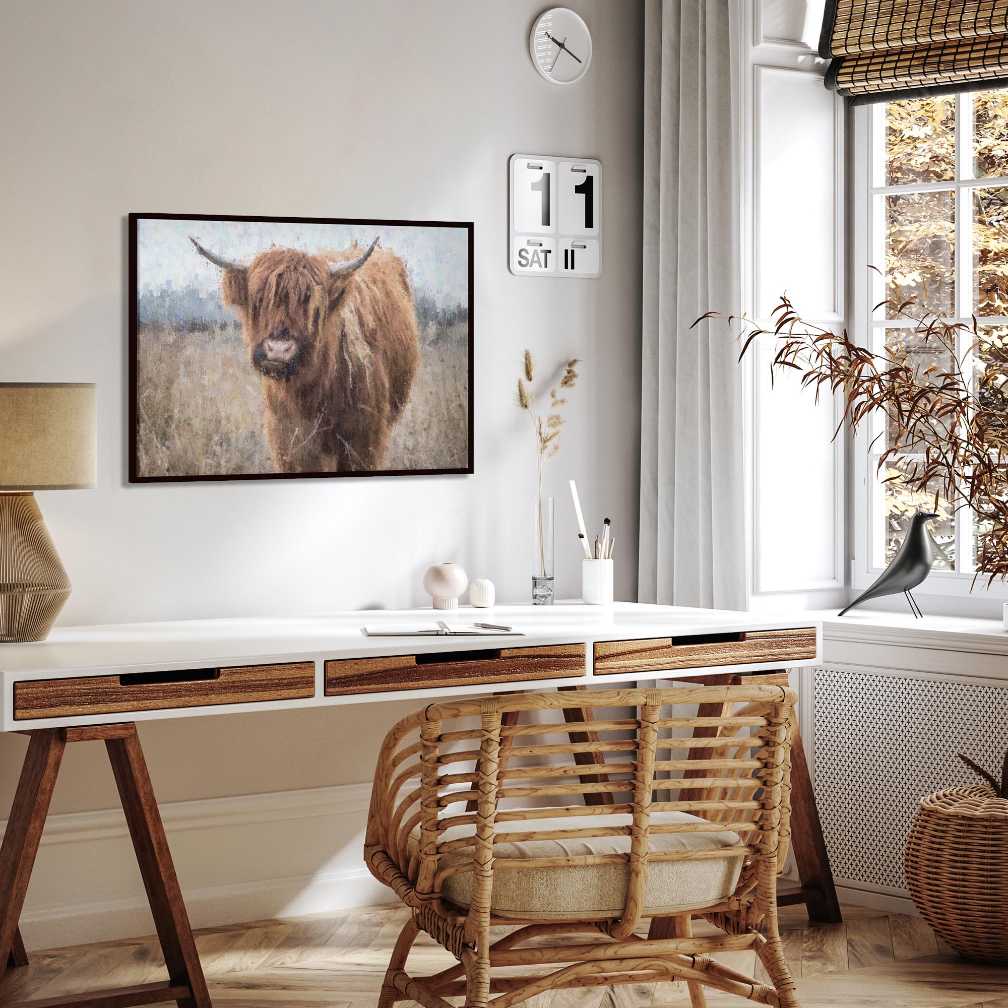 Highland Cow Portrait Print On Canvas-Abstract House