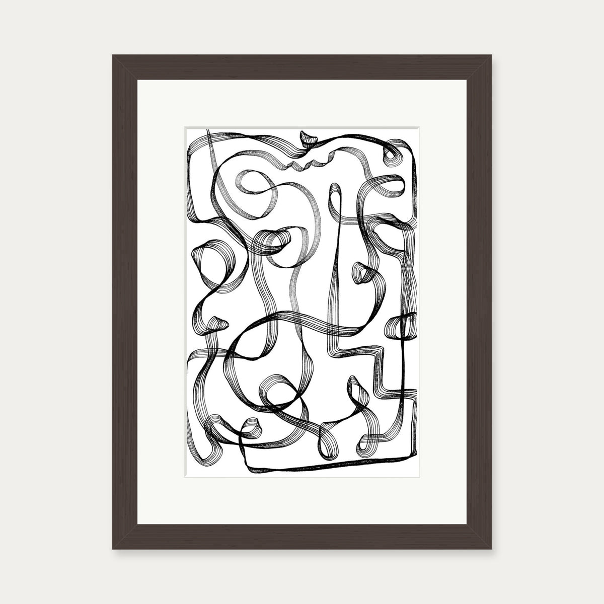 Dimensional Maze Lines Art Print — 30 x 40 cm — Brown Frame