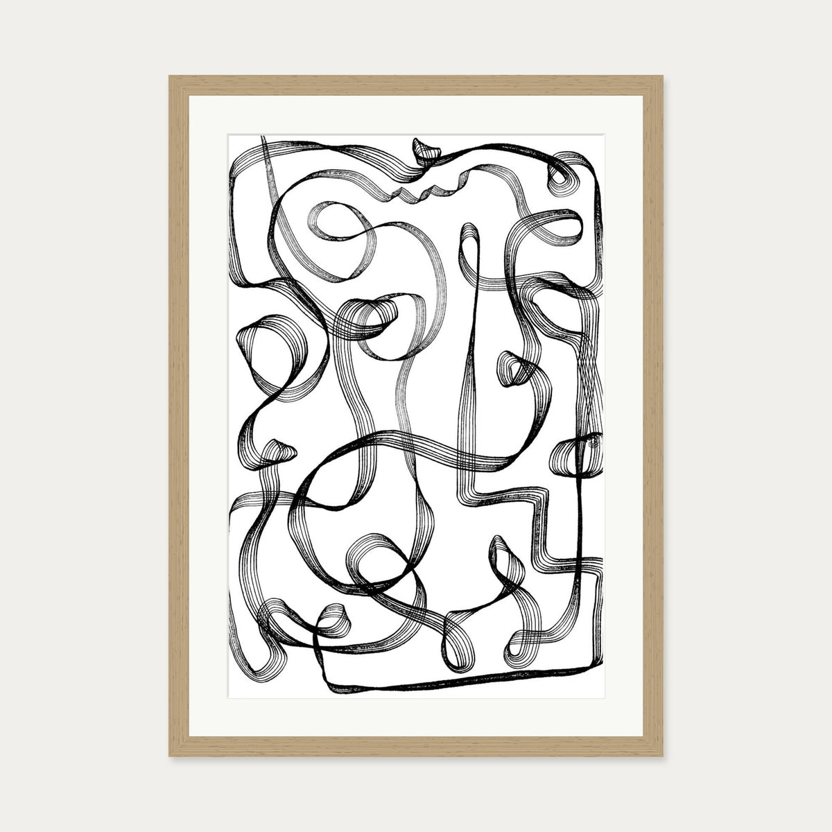 Dimensional Maze Lines Art Print — 50 x 70 cm — Oak Frame