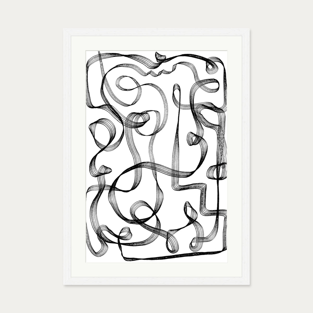 Dimensional Maze Lines Art Print — 50 x 70 cm — White Frame