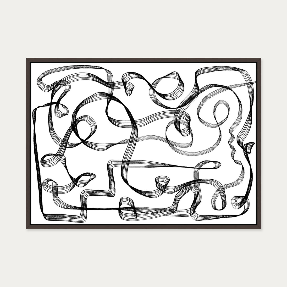 Dimensional Maze Lines Canvas Art — 50 x 70 cm — Brown Frame