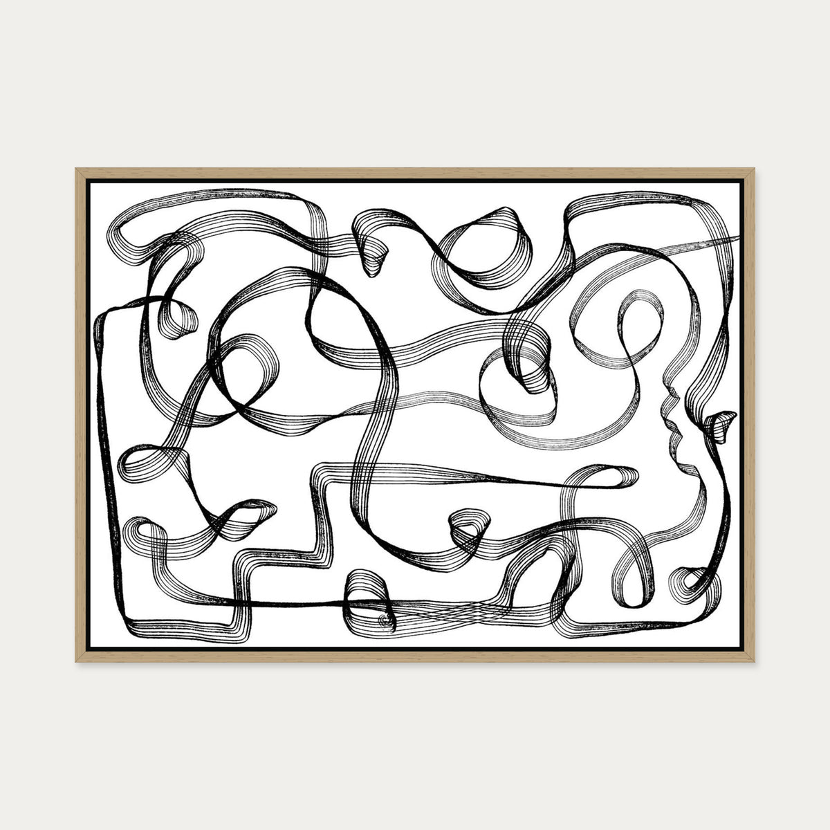 Dimensional Maze Lines Canvas Art — 50 x 70 cm — Oak Frame