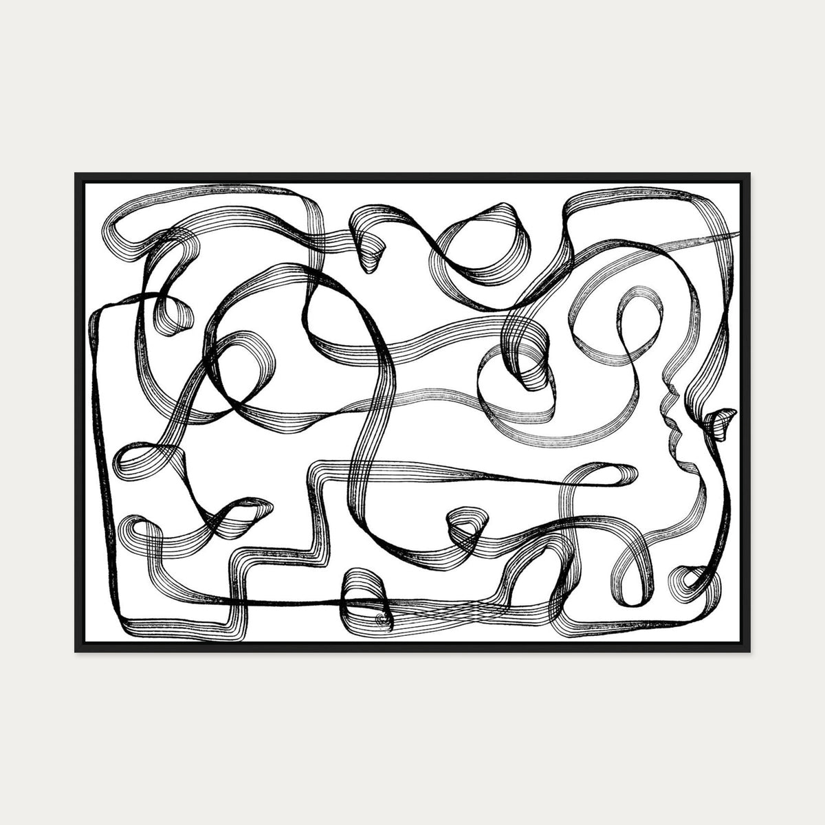 Dimensional Maze Lines Canvas Art — 70 x 100 cm — Black Frame
