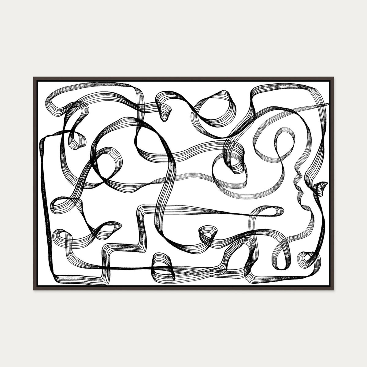 Dimensional Maze Lines Canvas Art — 70 x 100 cm — Brown Frame