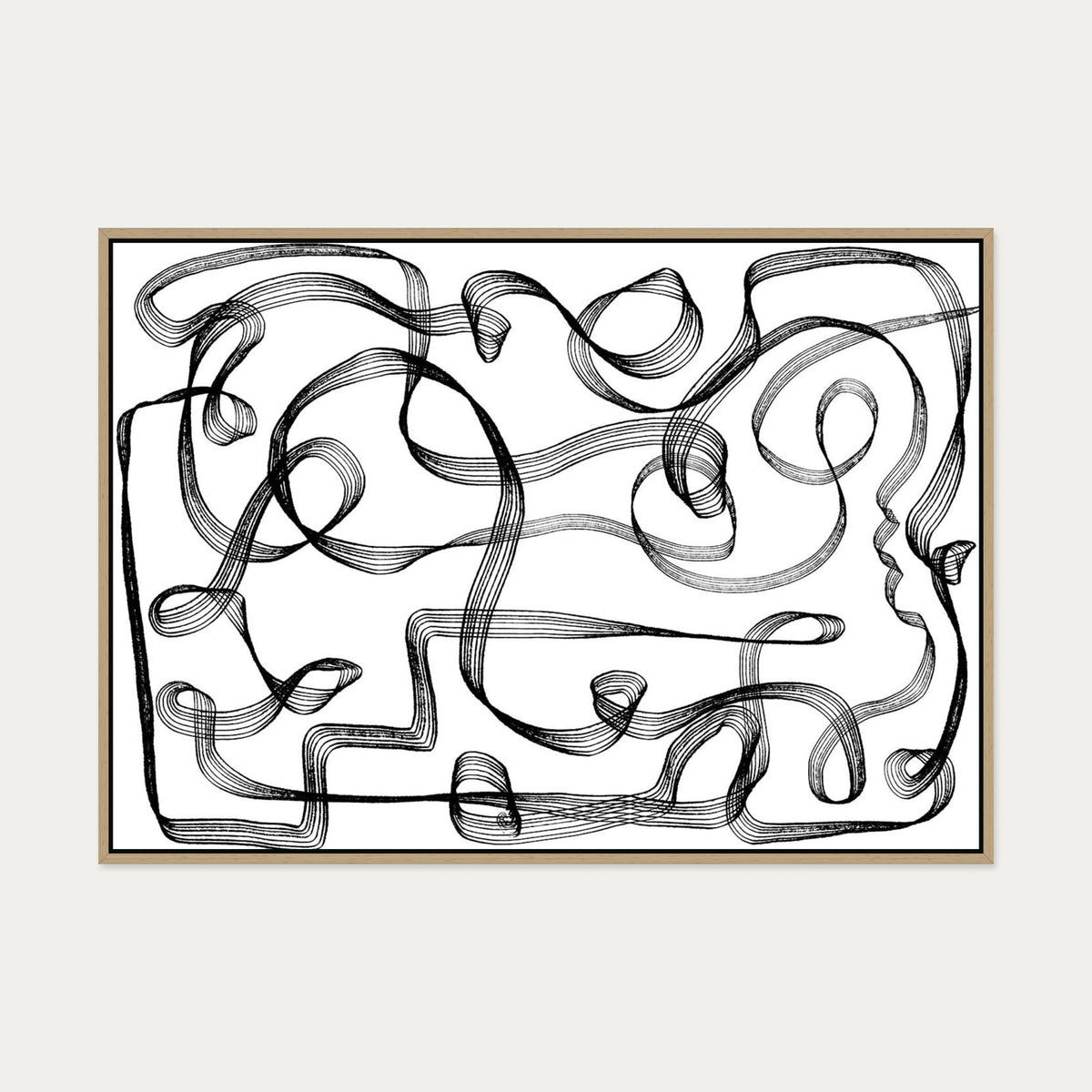 Dimensional Maze Lines Canvas Art — 70 x 100 cm — Oak Frame