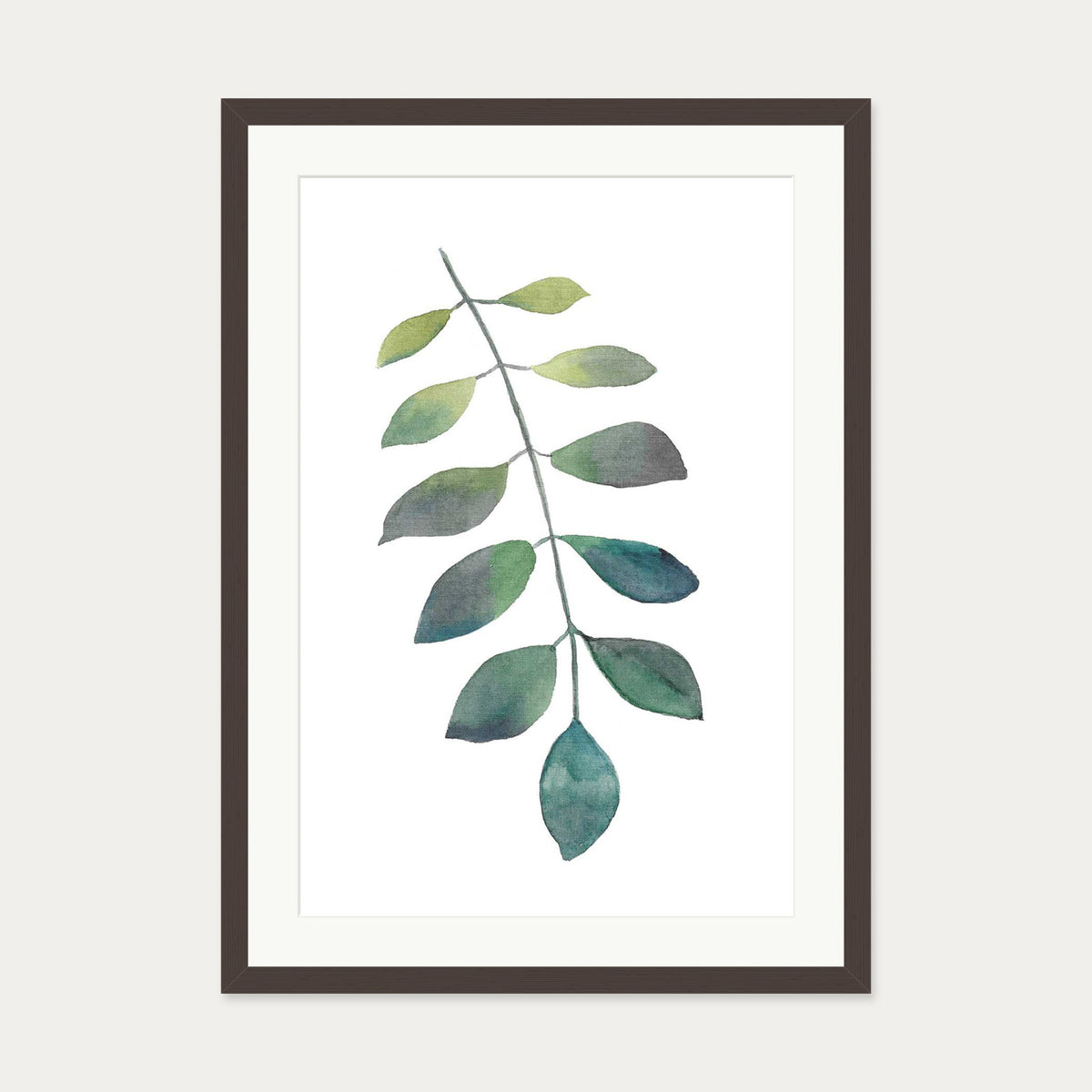 Dog Leaf Watercolour Art Print — 50 x 70 cm — Brown Frame