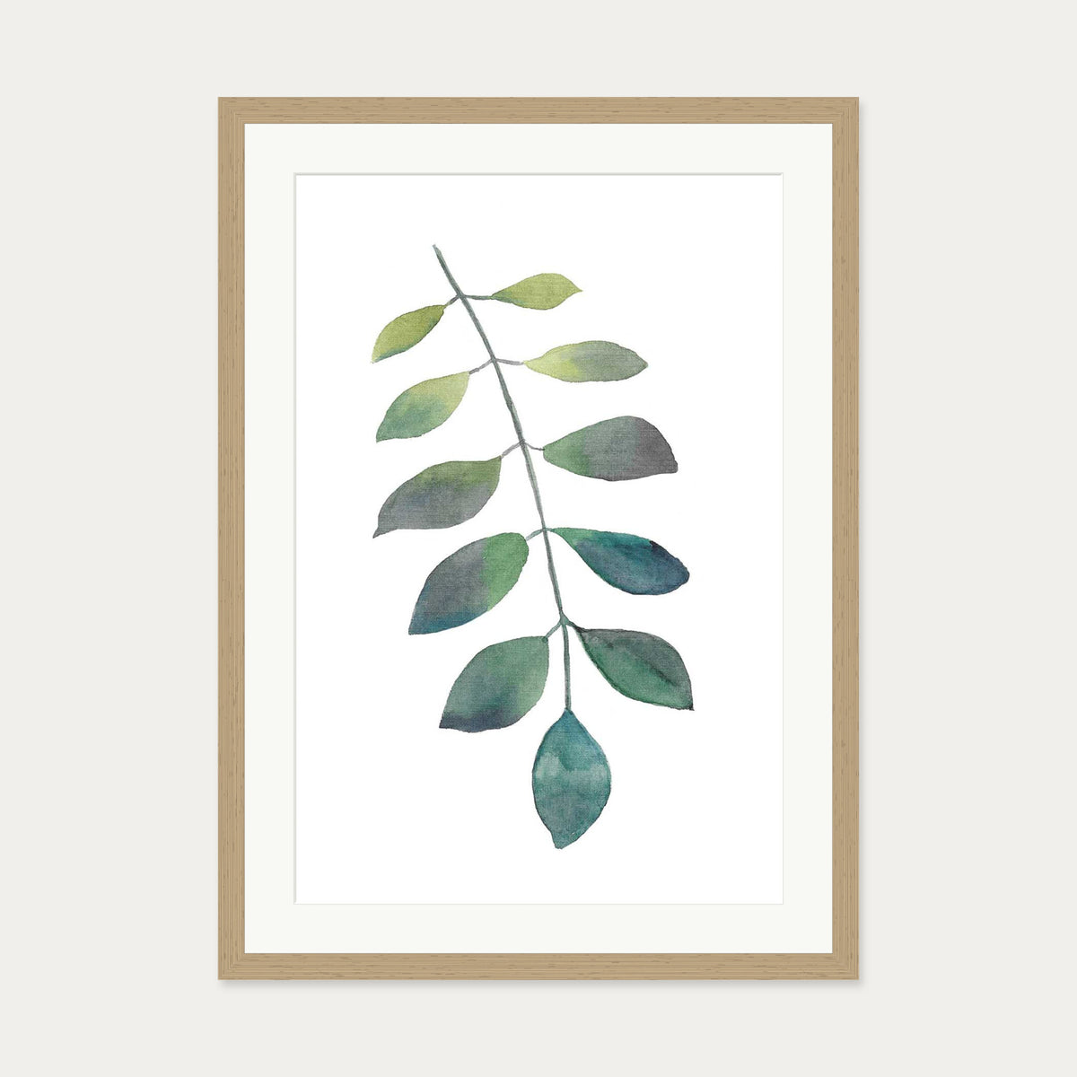 Dog Leaf Watercolour Art Print — 50 x 70 cm — Oak Frame