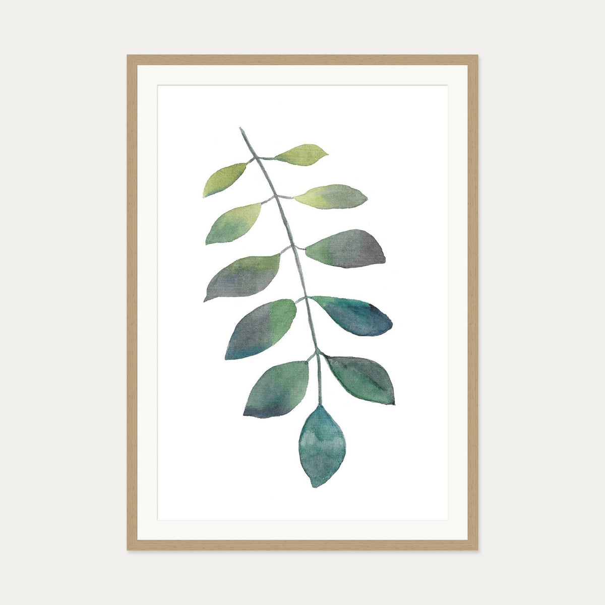 Dog Leaf Watercolour Art Print — 70 x 100 cm — Oak Frame