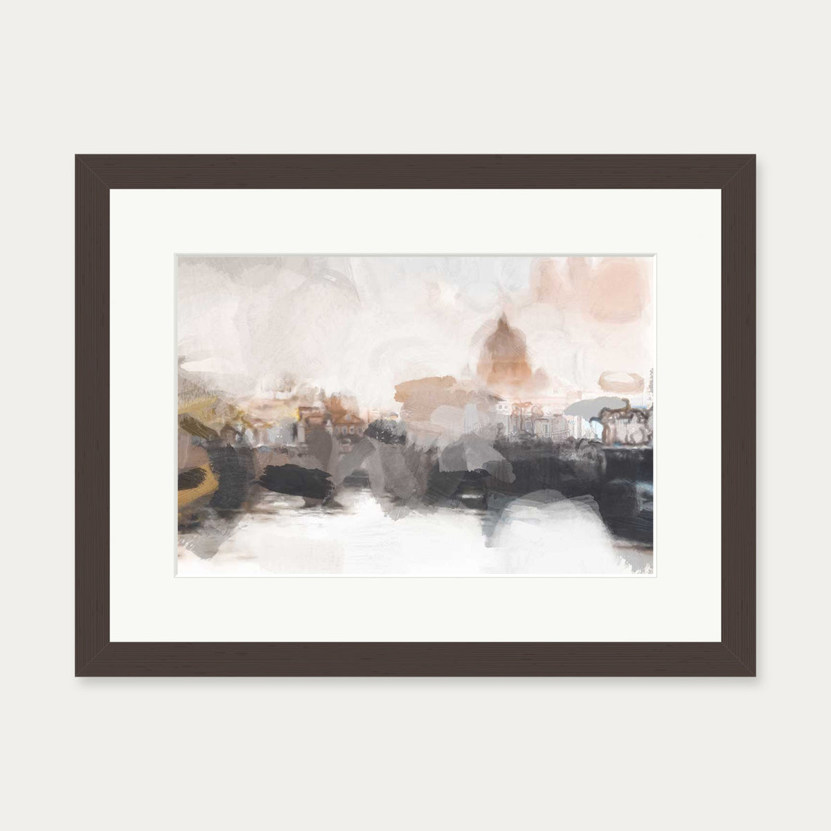 Dusk City Impressions Art Print — 30 x 40 cm — Brown Frame