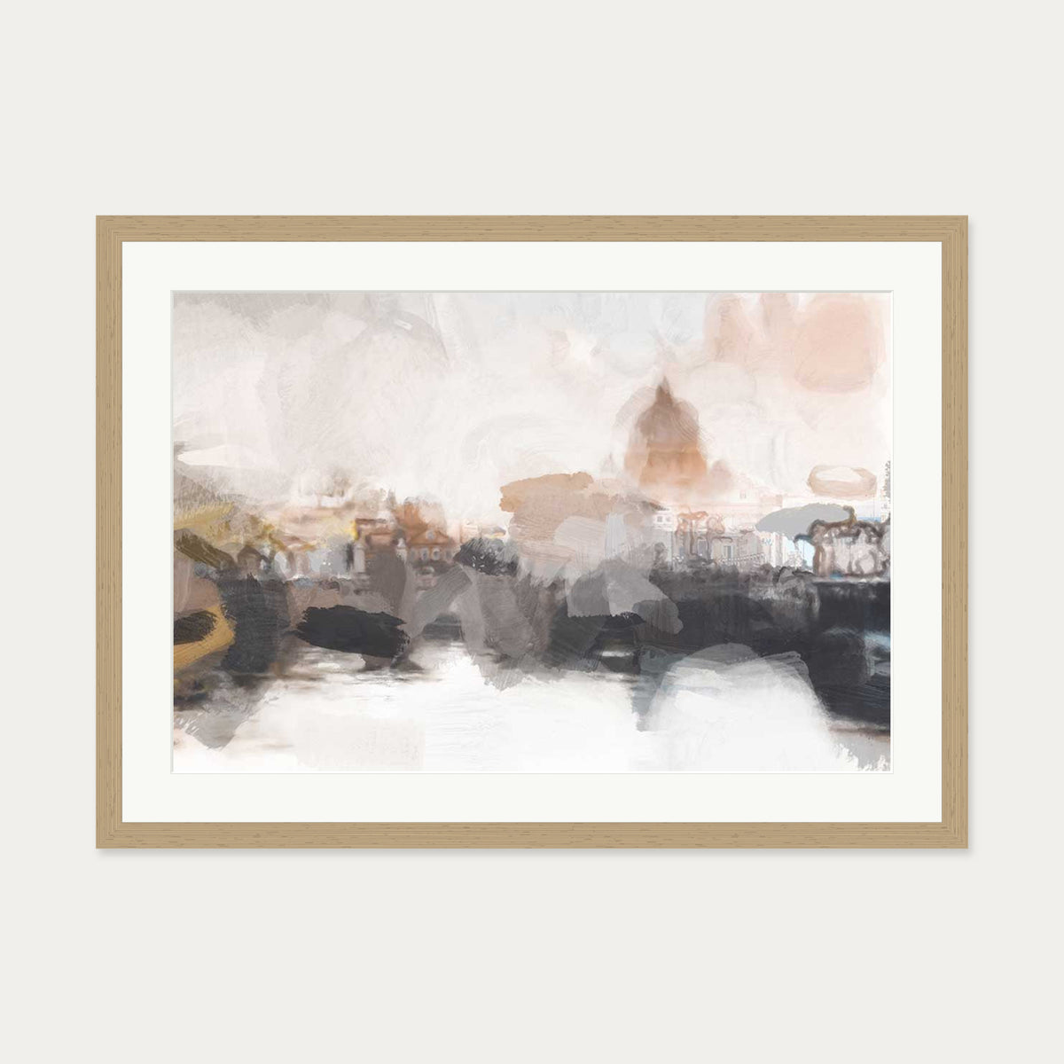 Dusk City Impressions Art Print — 50 x 70 cm — Oak Frame