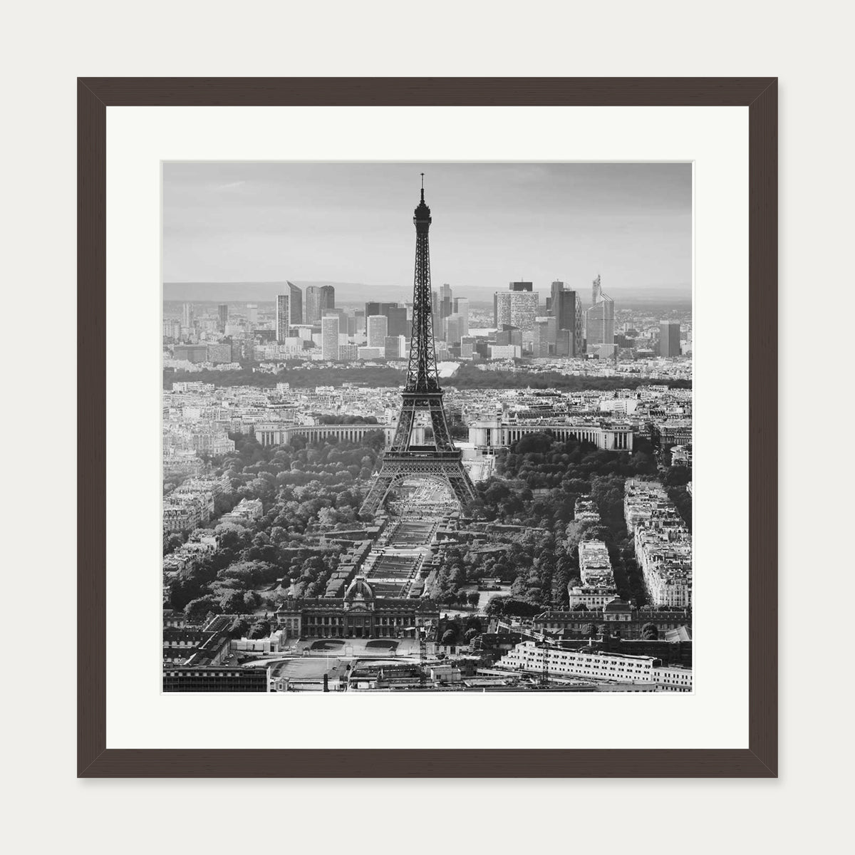 Eiffel Tower Monochrome Framed Art Print — 50 x 50 cm — Brown Frame