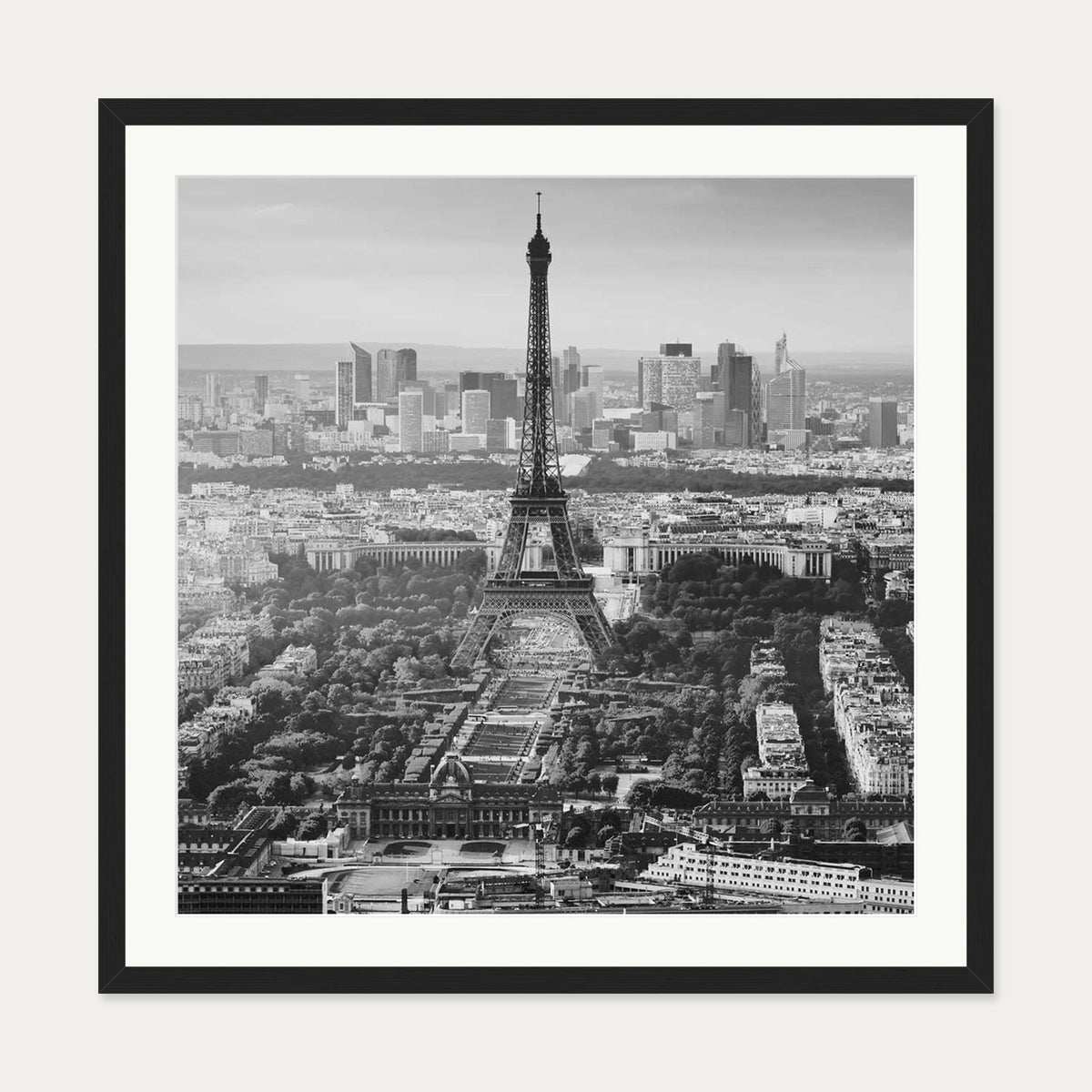 Eiffel Tower Monochrome Framed Art Print — 70 x 70 cm — Black Frame