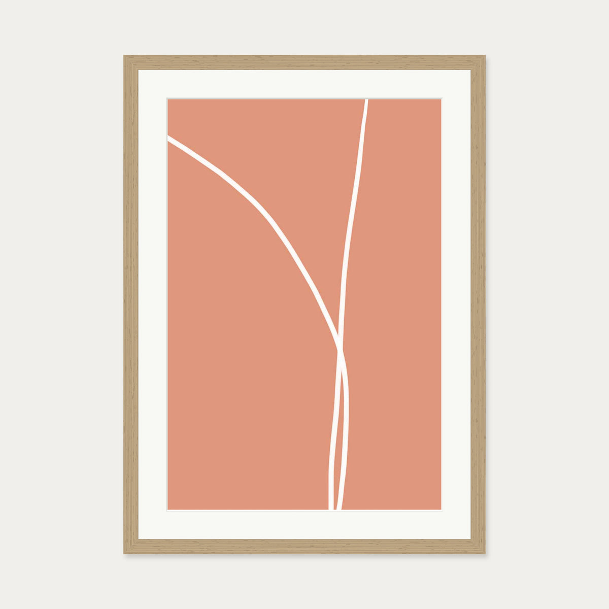 Entwined In Peach Art Print — 50 x 70 cm — Oak Frame