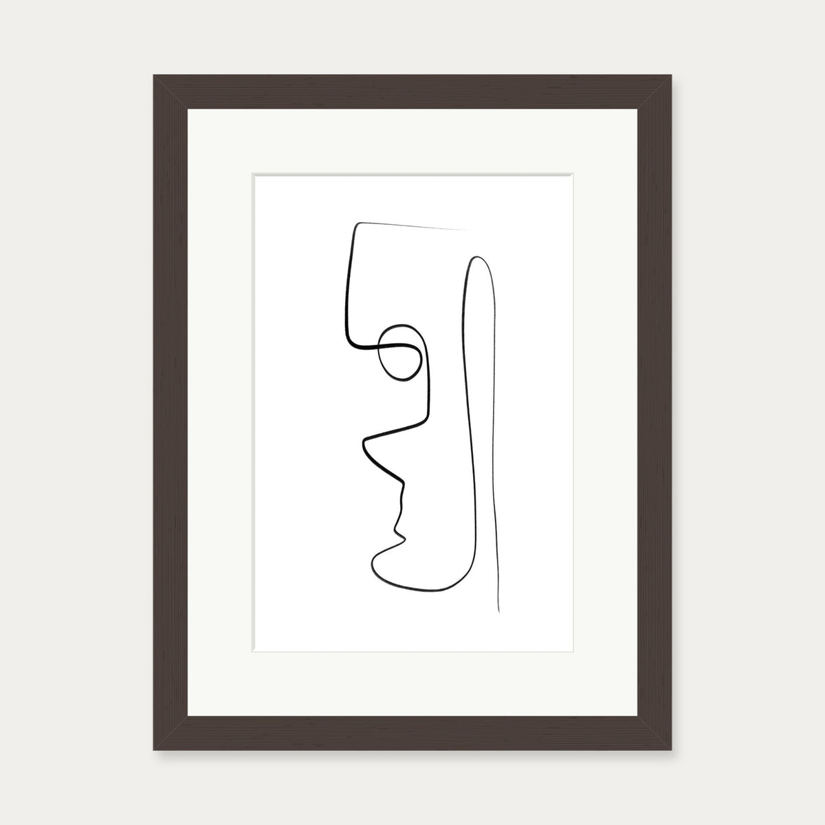 Face Line Art Print — 30 x 40 cm — Brown Frame