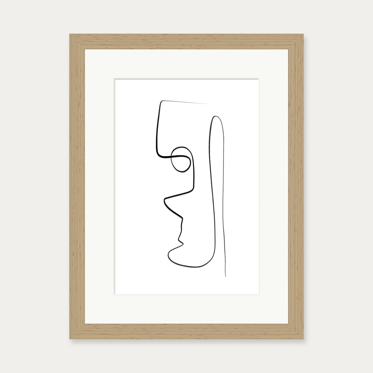 Face Line Art Print — 30 x 40 cm — Oak Frame