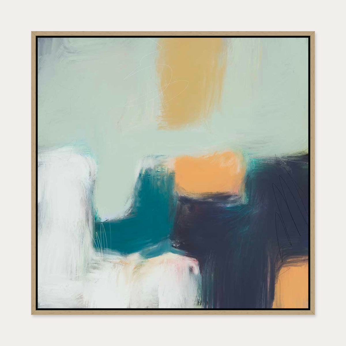 Fading Green Canvas Art — 70 x 70 cm — Oak Frame