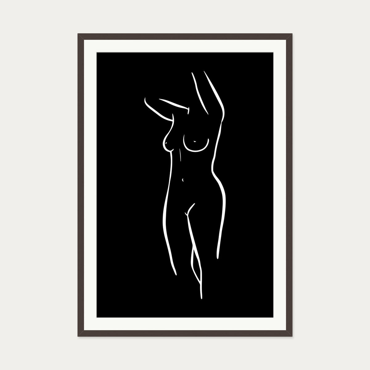 Female Figure Line Art Print — 70 x 100 cm — Brown Frame