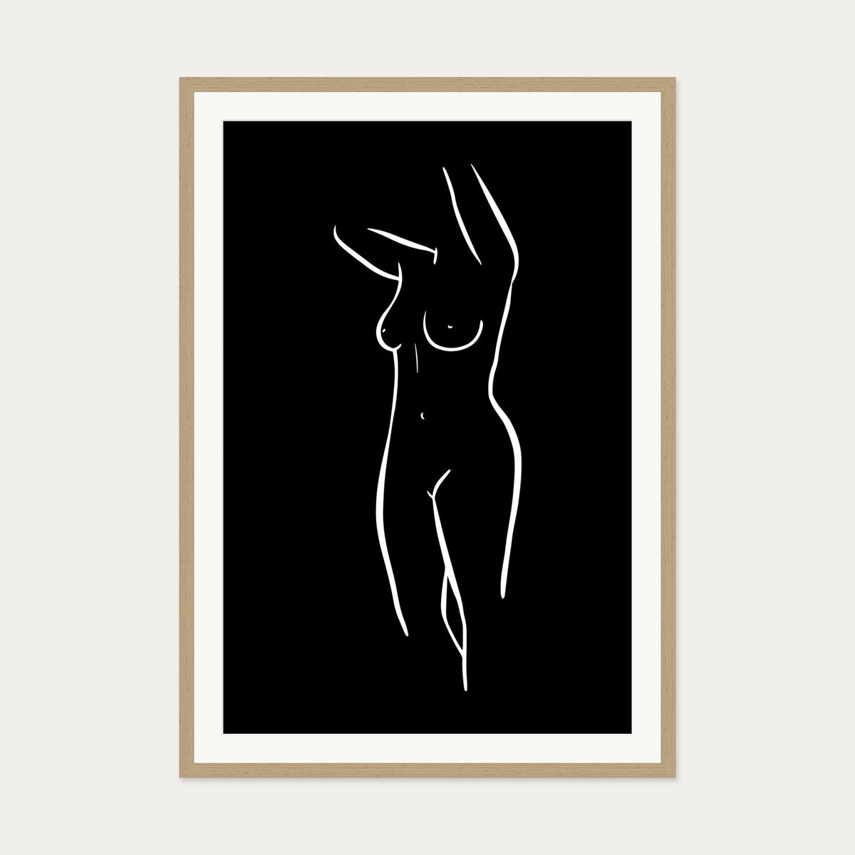 Female Figure Line Art Print — 70 x 100 cm — Oak Frame