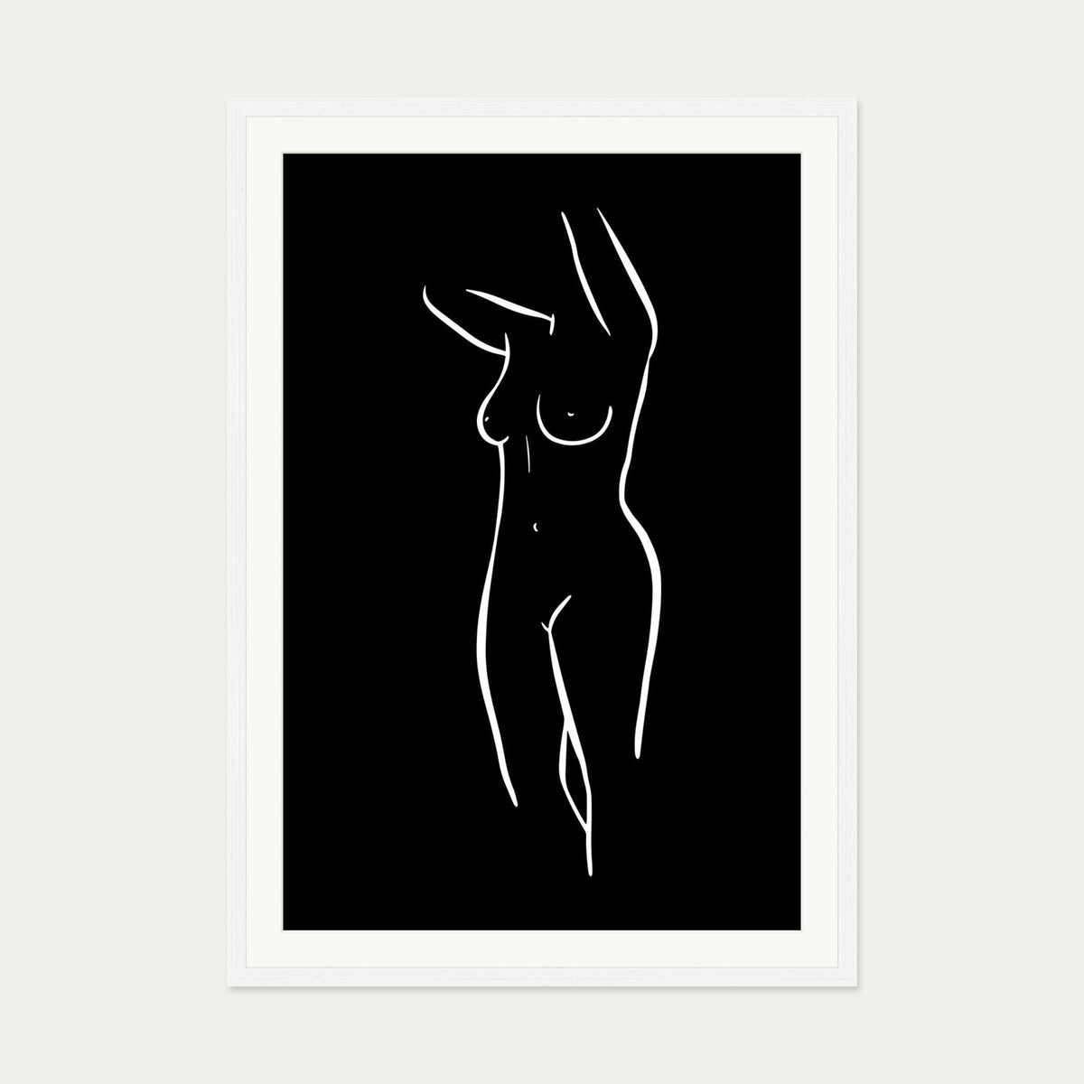 Female Figure Line Art Print — 70 x 100 cm — White Frame