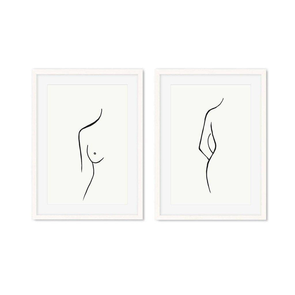 Female Nude Drawings - Print Set Of 2