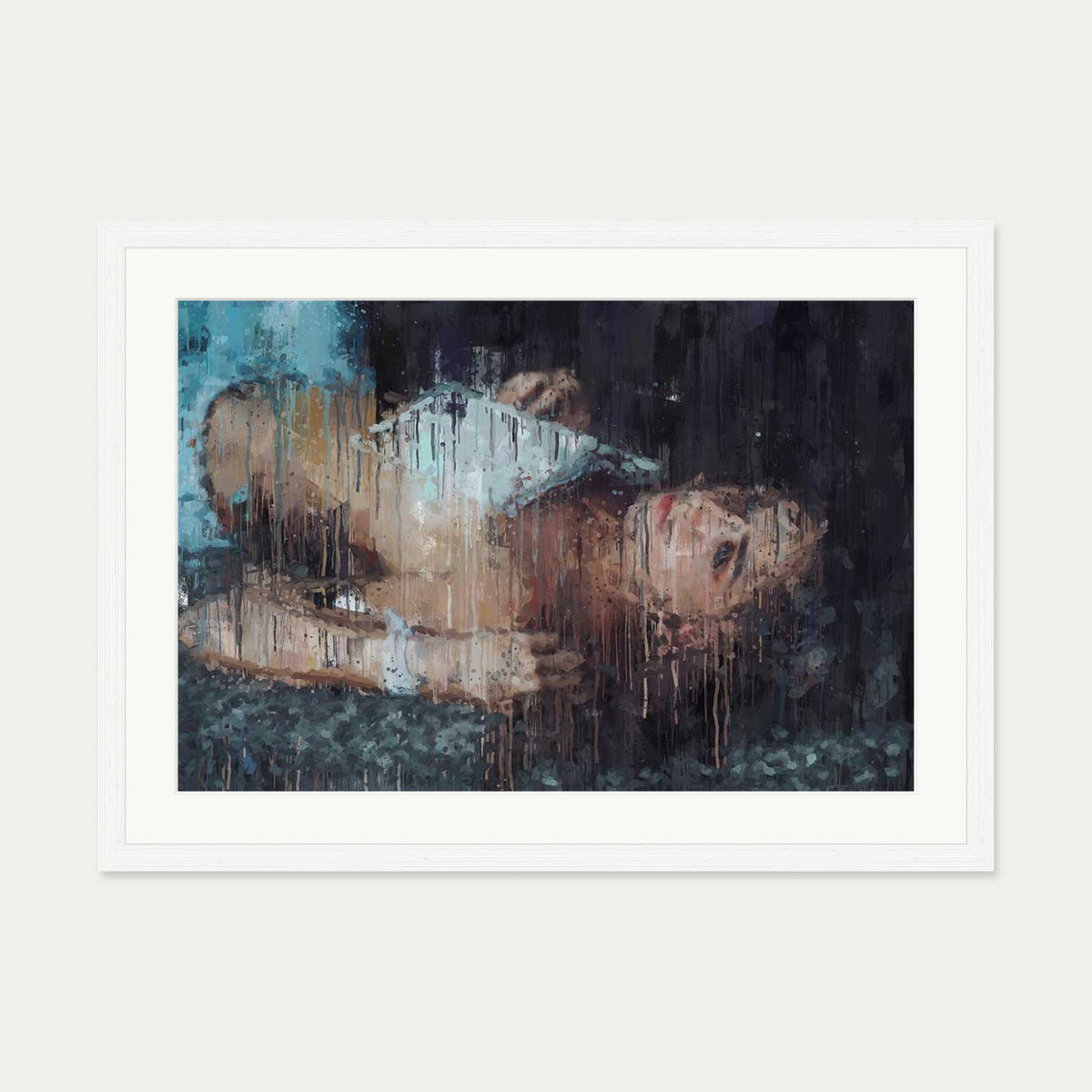 Female Nude Portrait Art Print — 50 x 70 cm — White Frame