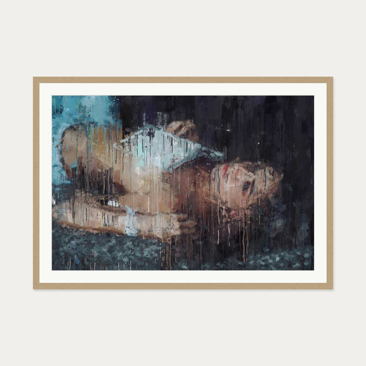 Female Nude Portrait Art Print — 70 x 100 cm — Oak Frame