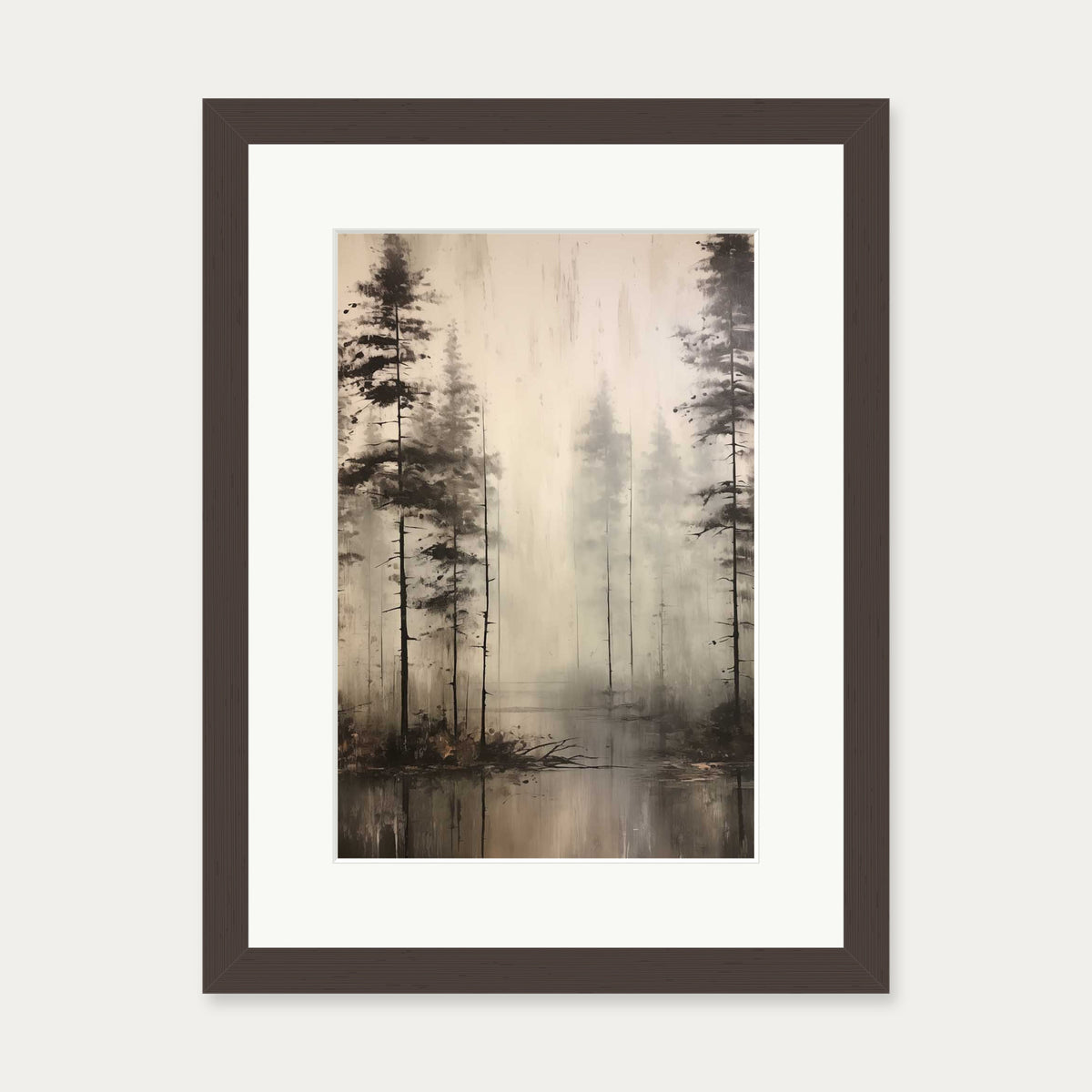 Foggy Lake Wall Art Print — 30 x 40 cm — Brown Frame