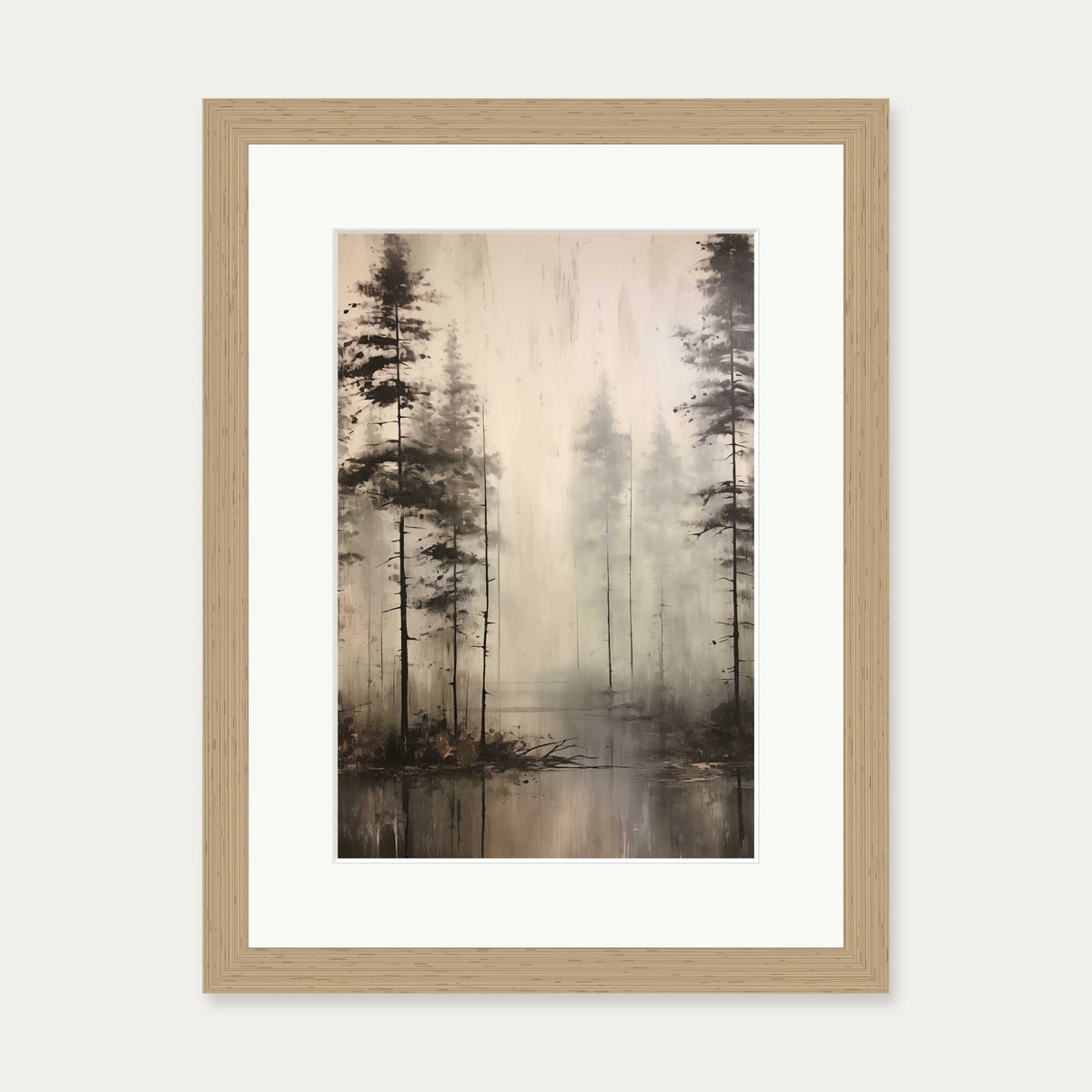 Foggy Lake Wall Art Print — 30 x 40 cm — Oak Frame