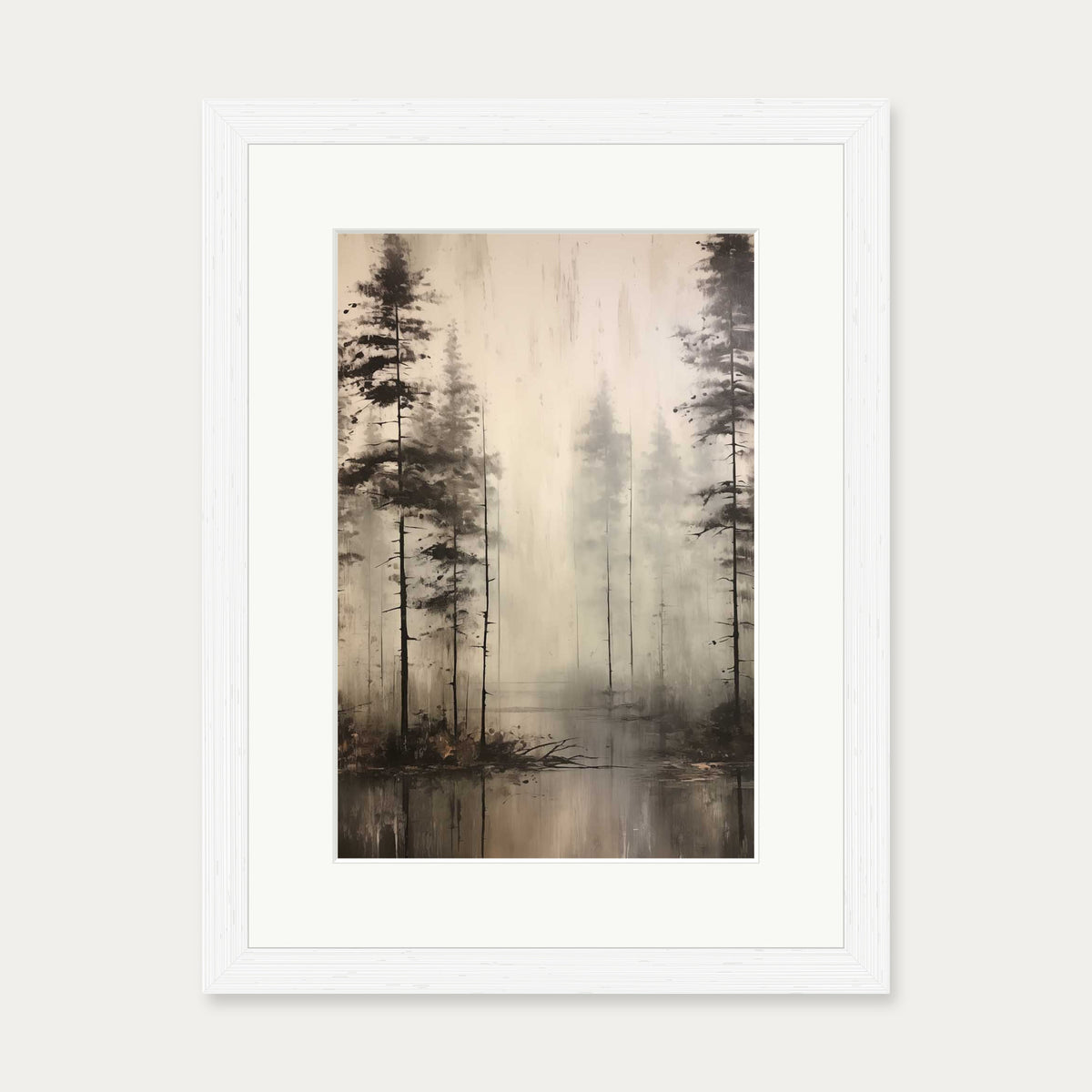 Foggy Lake Wall Art Print — 30 x 40 cm — White Frame