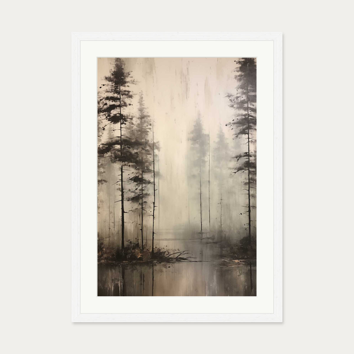 Foggy Lake Wall Art Print — 50 x 70 cm — White Frame