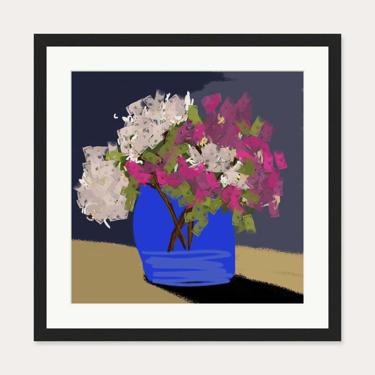 Four Blooms Study Art Print — 50 x 50 cm — Black Frame