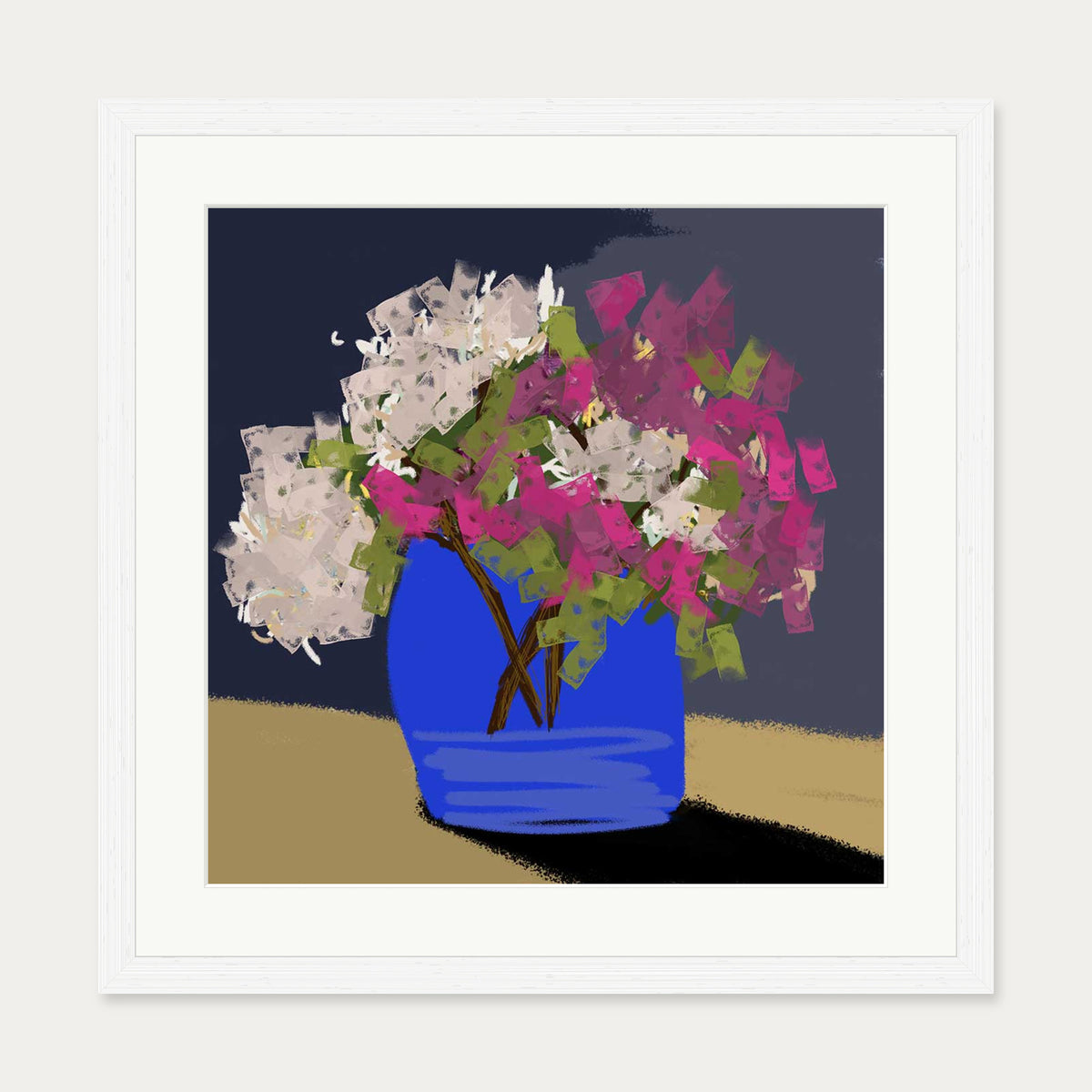 Four Blooms Study Art Print — 50 x 50 cm — White Frame