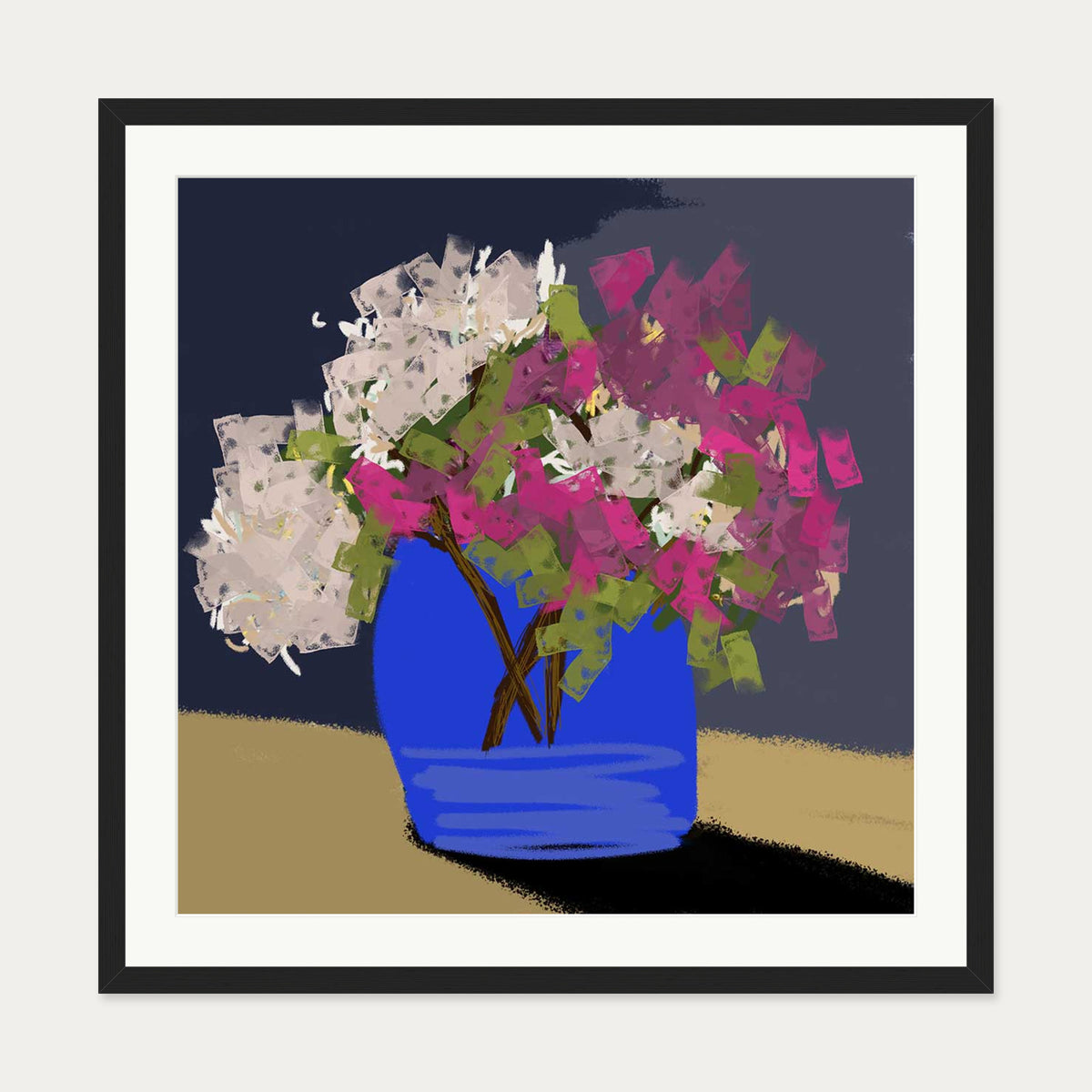 Four Blooms Study Art Print — 70 x 70 cm — Black Frame