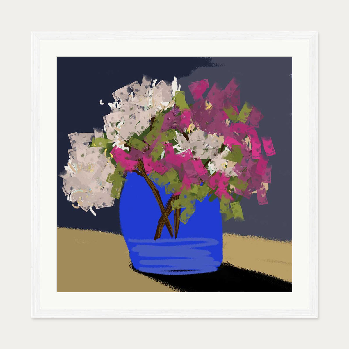Four Blooms Study Art Print — 70 x 70 cm — White Frame