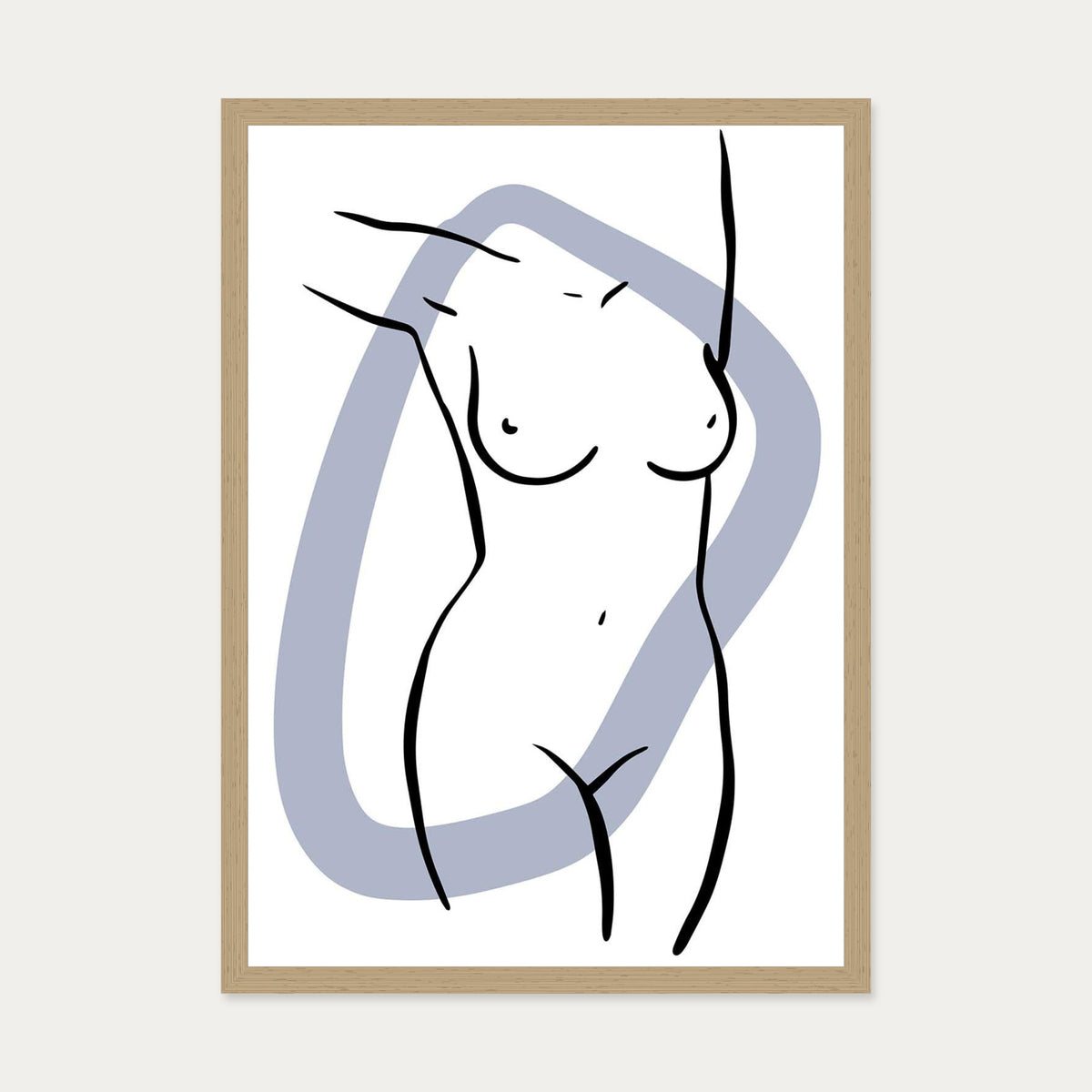 Front Nude Art Print — 50 x 70 cm — Oak Frame