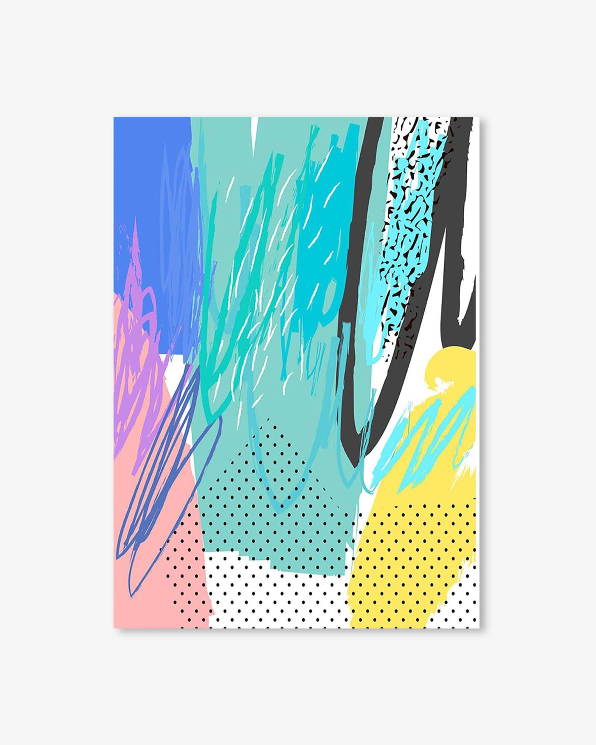 Abstract art print with colorful brush strokes on a white background