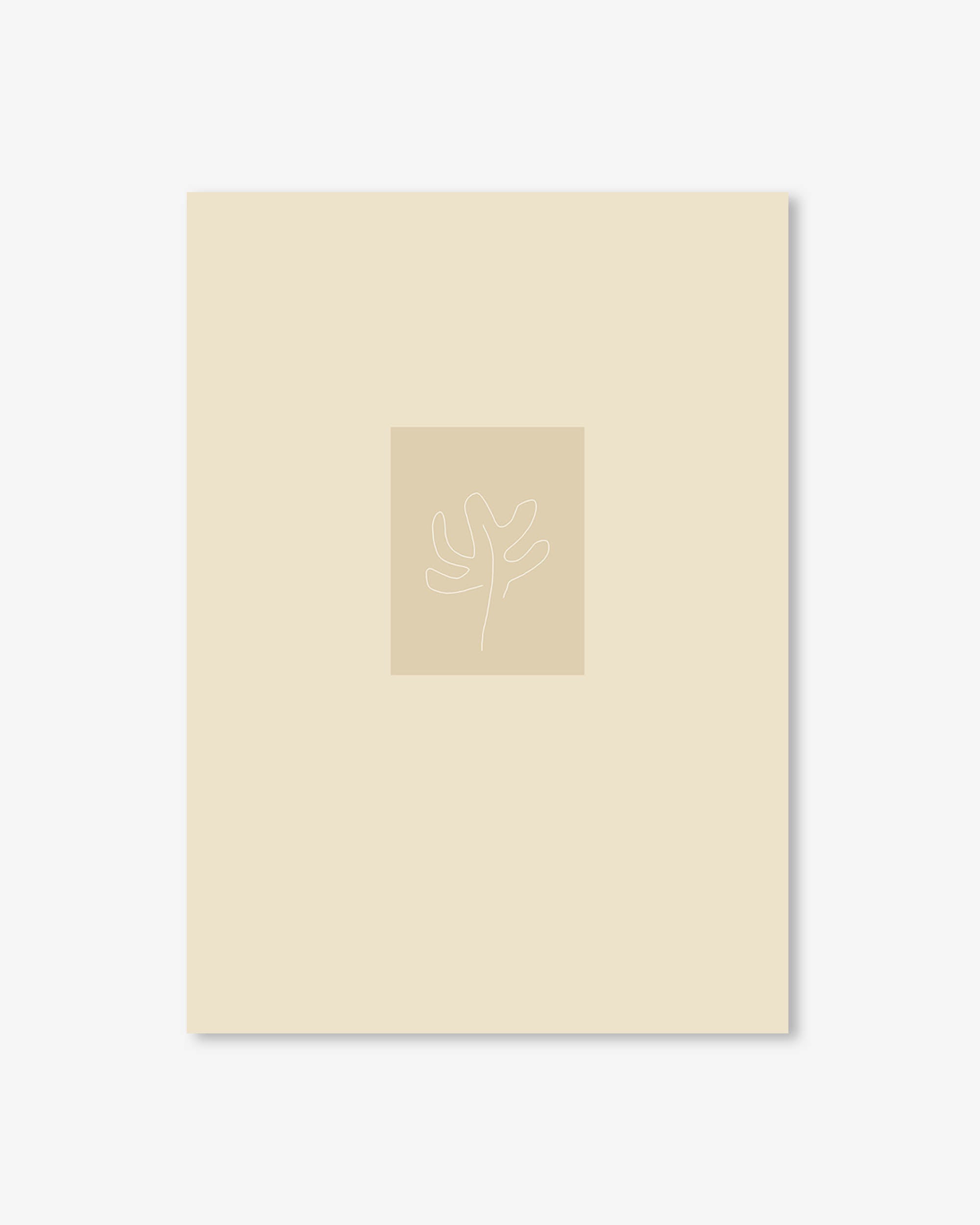 Beige art print with a small square inset on a light gray background