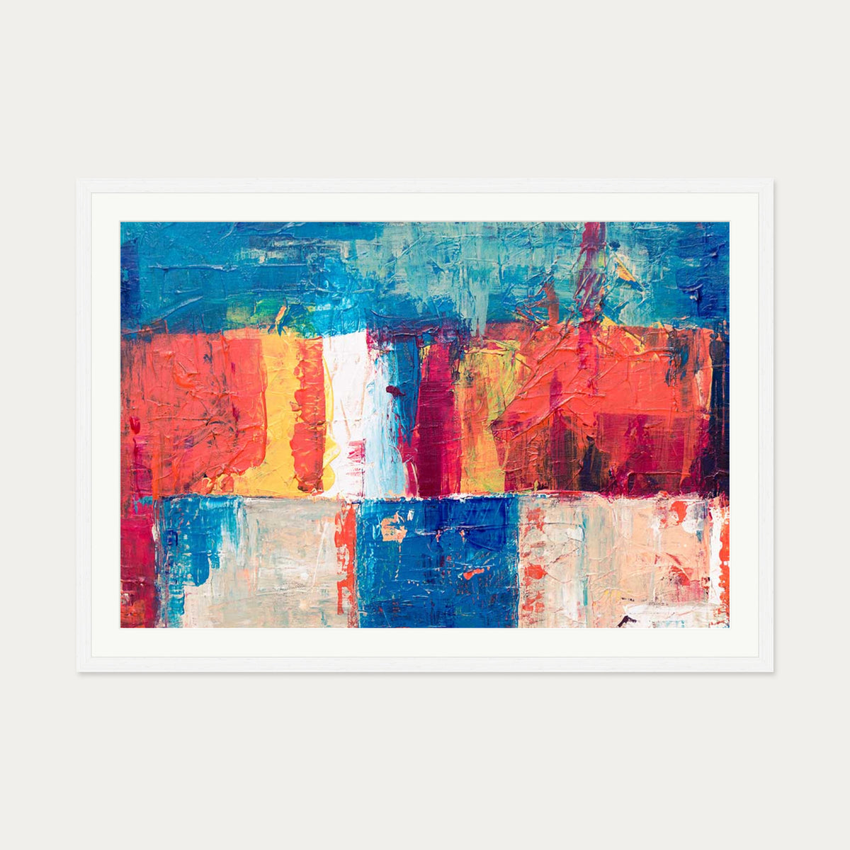 Geometric Abstract Colours II Art Print — 70 x 100 cm — White Frame