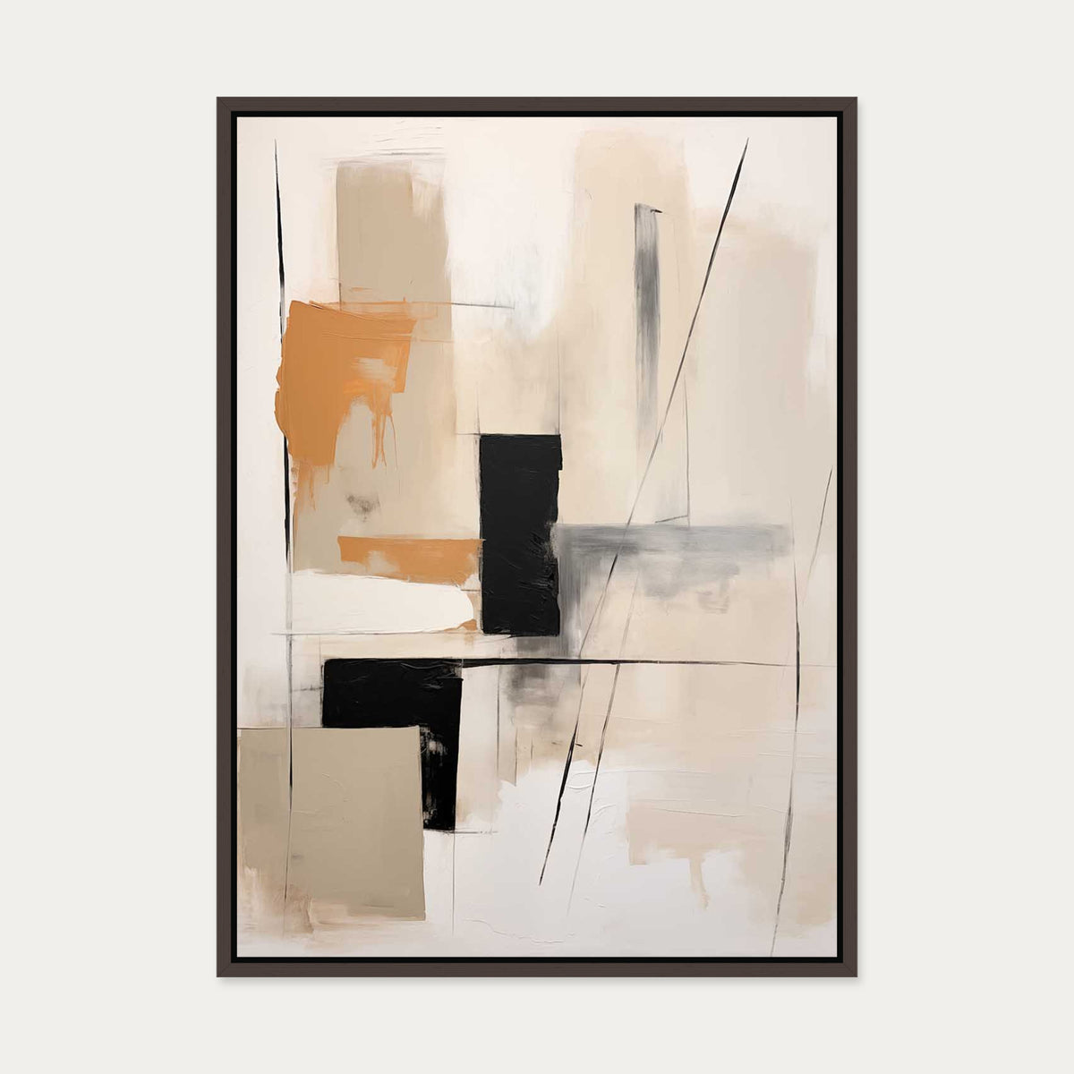 Geometric Beige Canvas Art — 50 x 70 cm — Brown Frame