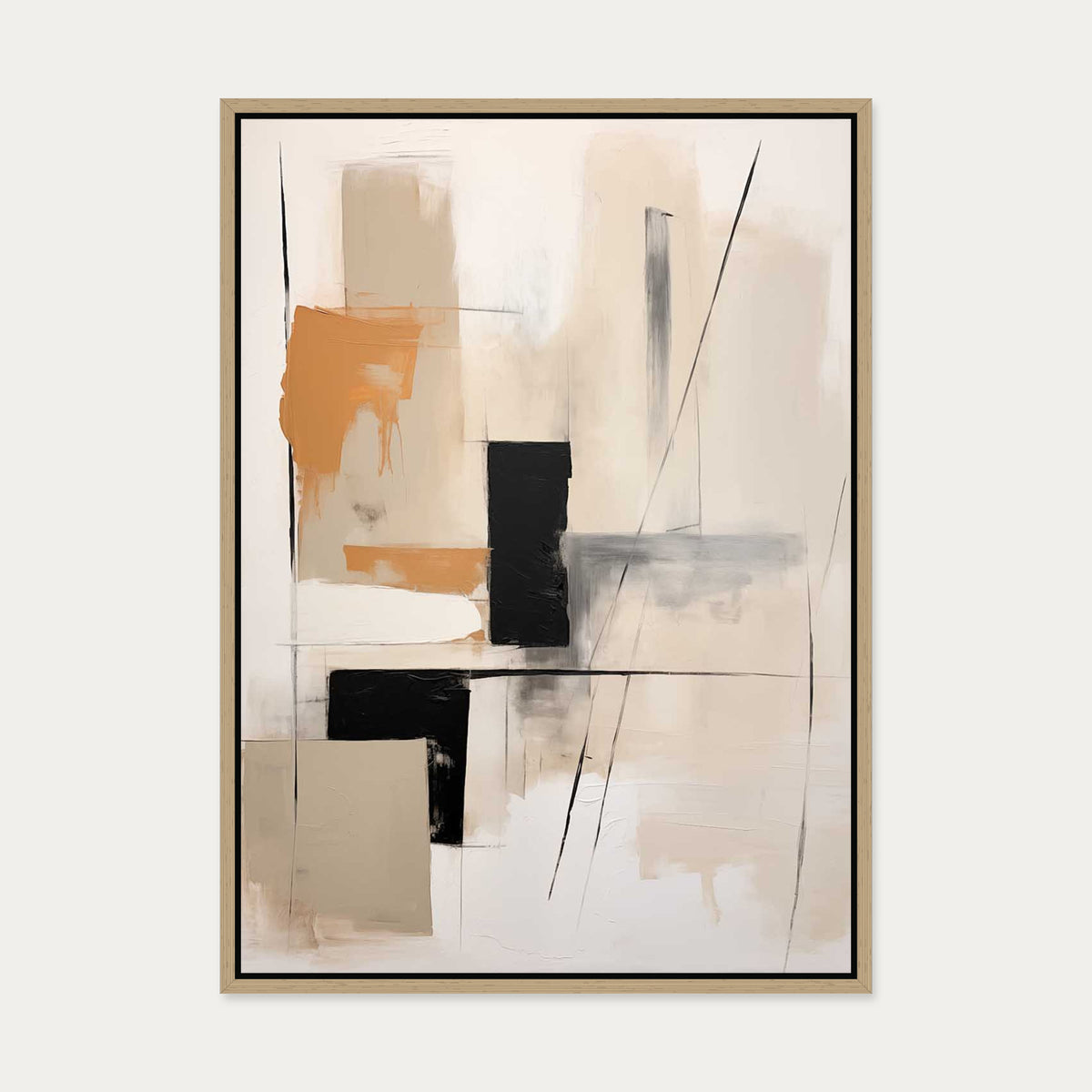Geometric Beige Canvas Art — 50 x 70 cm — Oak Frame