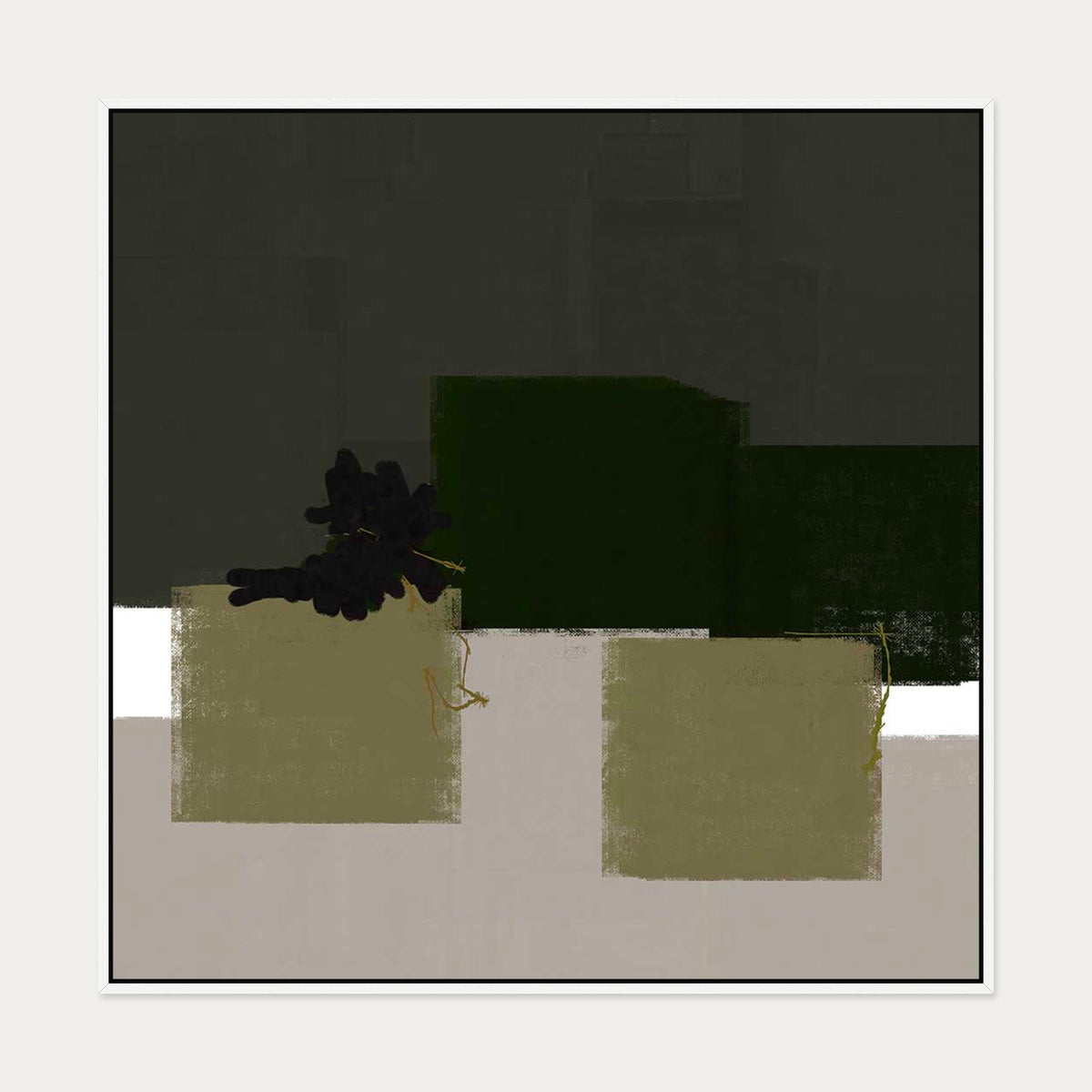 Geometric Olive Green Canvas Art — 100 x 100 cm — White Frame
