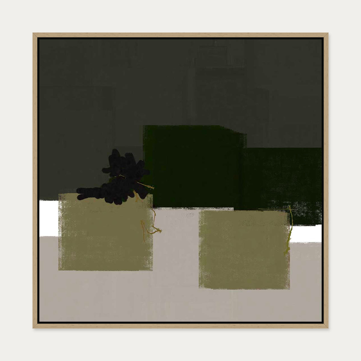 Geometric Olive Green Canvas Art — 70 x 70 cm — Oak Frame