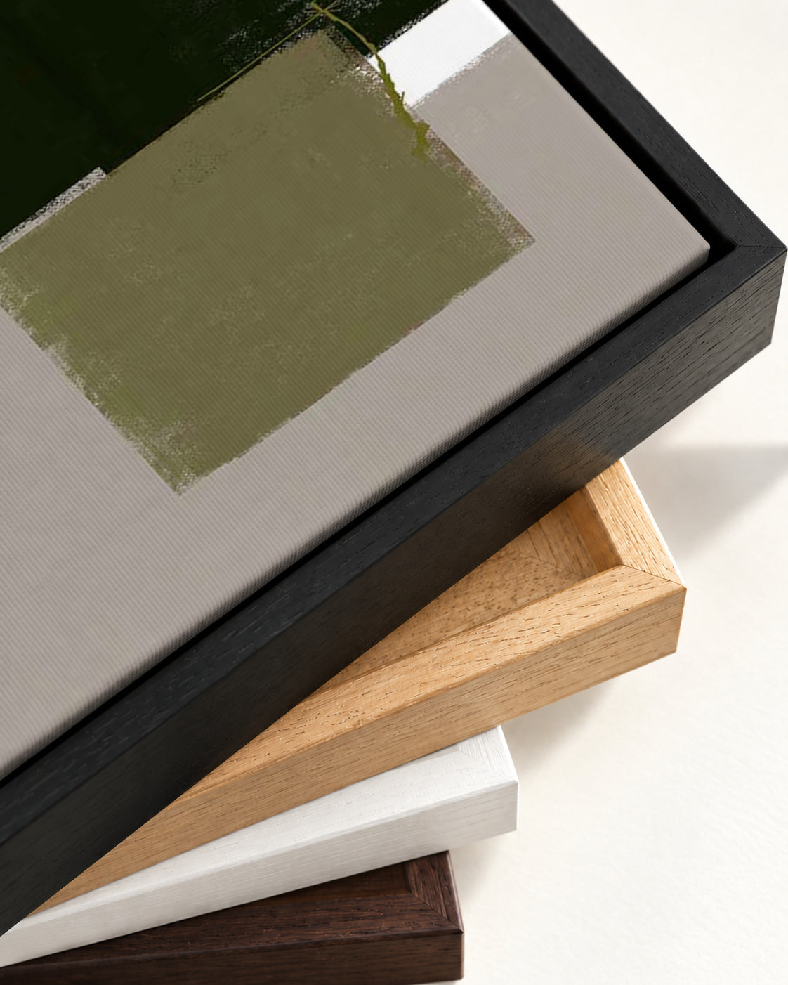 Geometric Olive Green Canvas Art — framed canvas corner and wrapped canvas detail