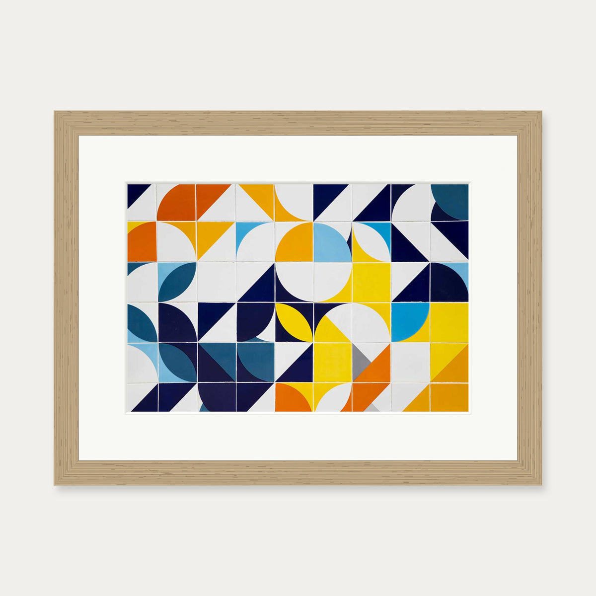 Geometric Tiles Wall Art Print — 30 x 40 cm — Oak Frame