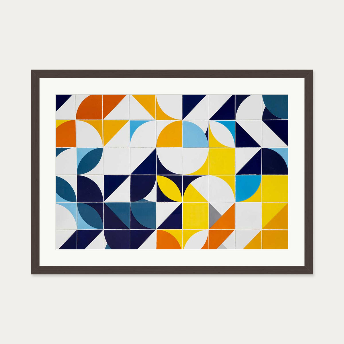 Geometric Tiles Wall Art Print — 50 x 70 cm — Brown Frame