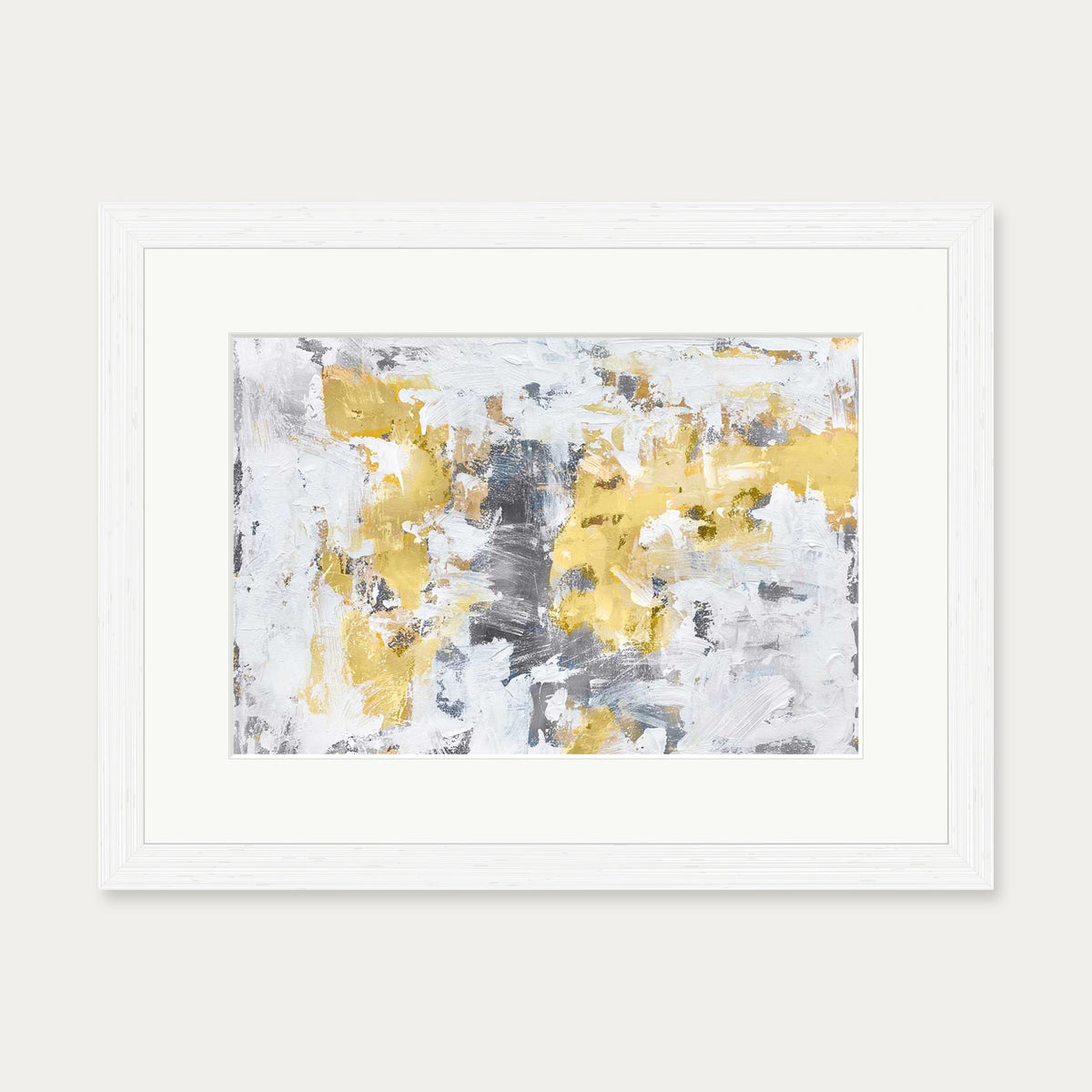Gold and Grey Brushstrokes Art Print — 30 x 40 cm — White Frame