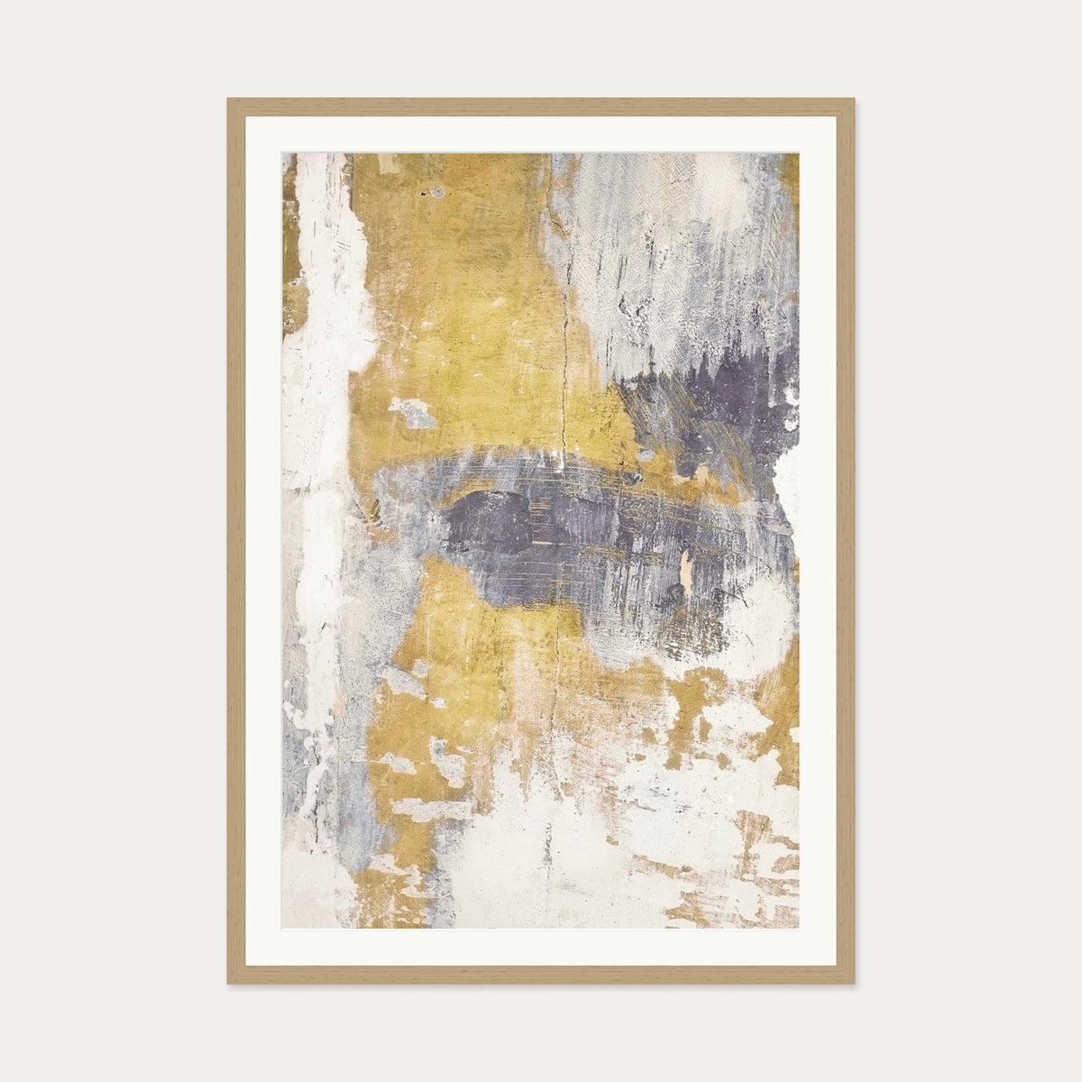 Gold & Grey Texture Wall Art Print — 70 x 100 cm — Oak Frame