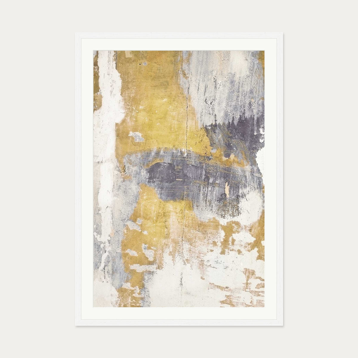 Gold & Grey Texture Wall Art Print — 70 x 100 cm — White Frame