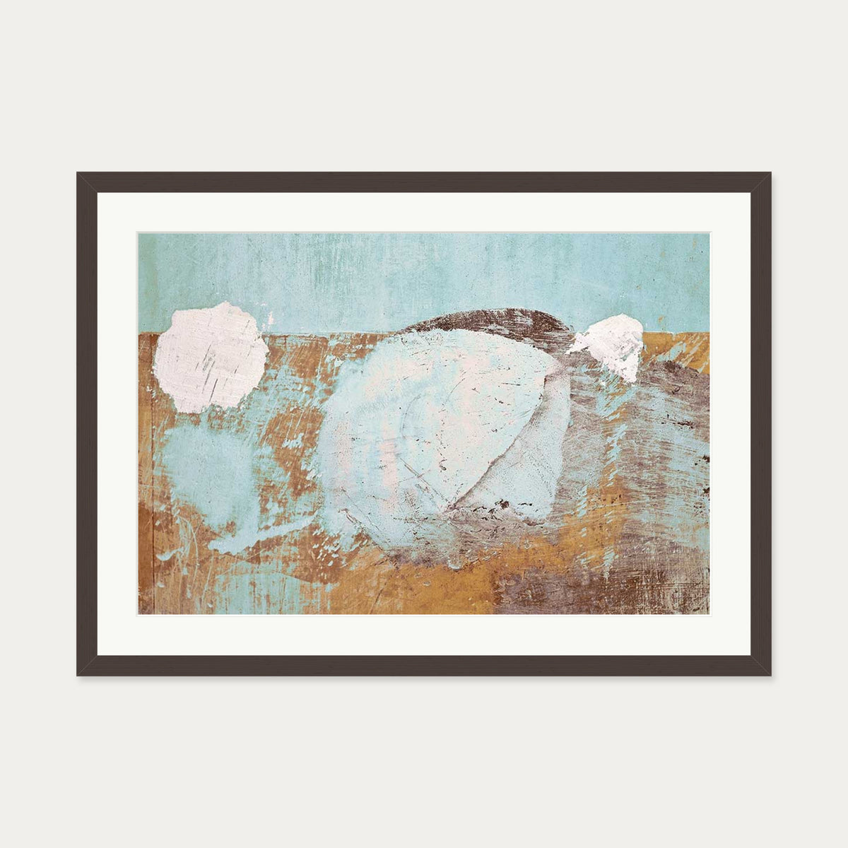 Gold & Teal Texture Wall Art Print — 50 x 70 cm — Brown Frame