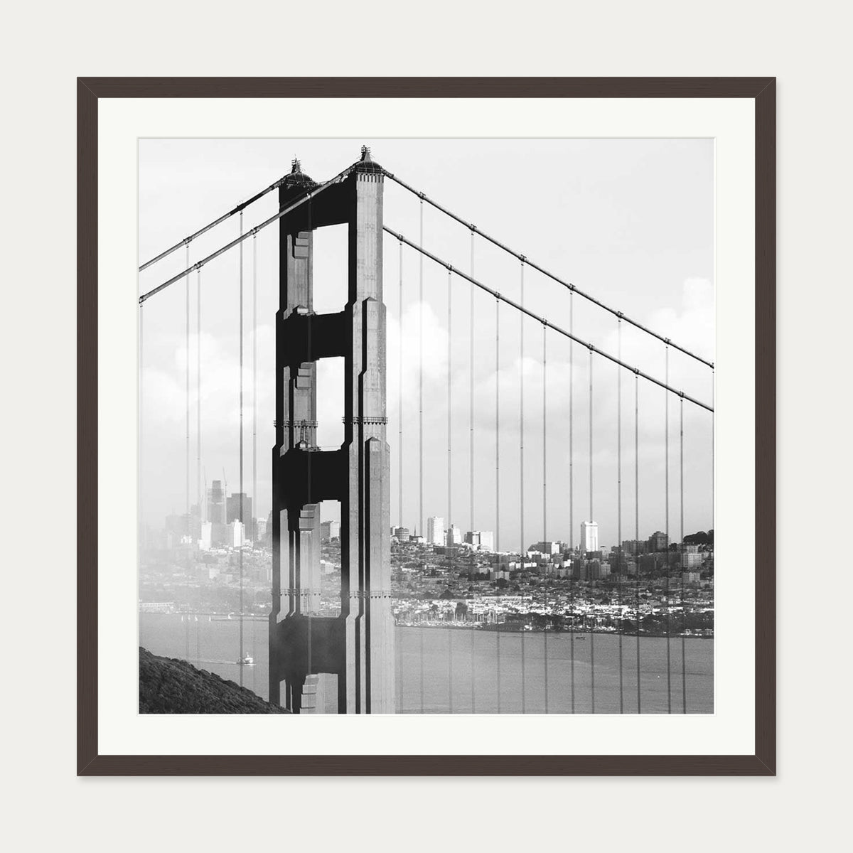 Golden Gate Bridge Art Print — 70 x 70 cm — Brown Frame
